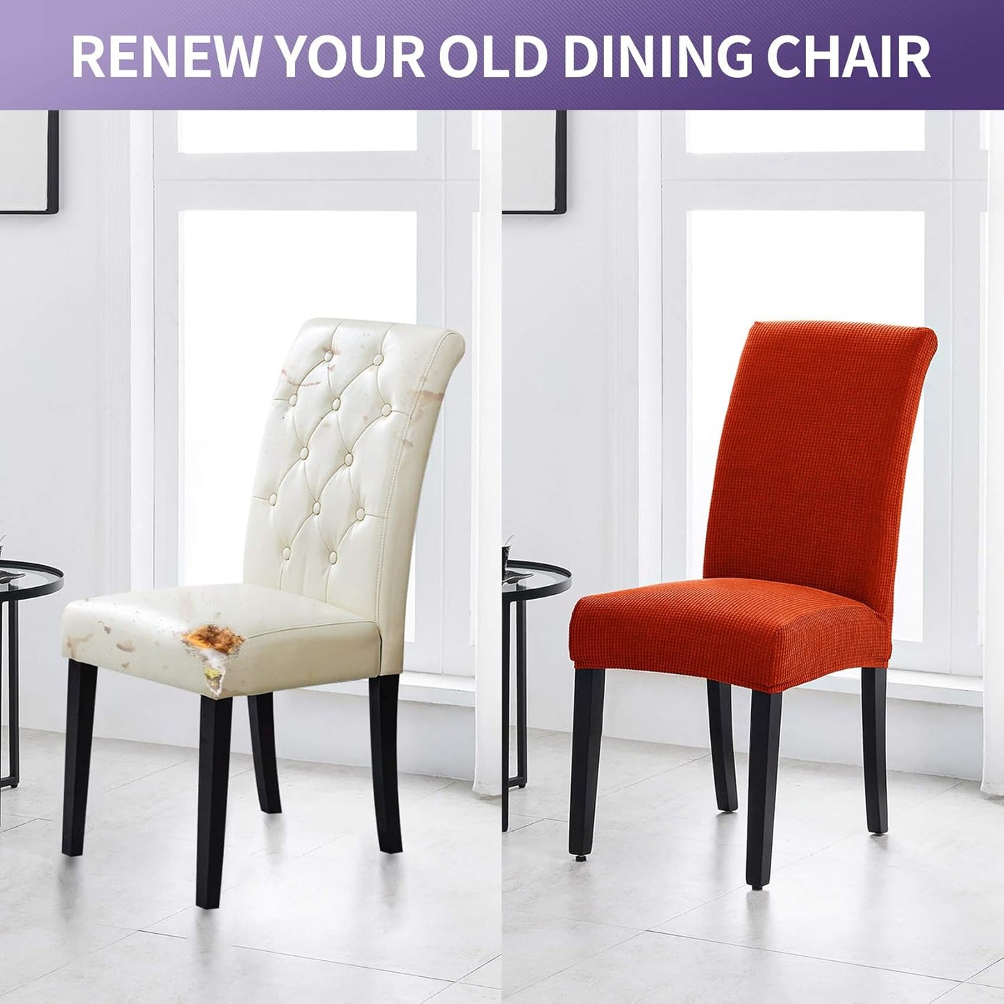 Joccun Chair Covers for Dining Room Set of 2, Dining Chair Slipcovers Stretch Dining Room Chair Covers Seat Protector, Parsons Chair Cover for Home,Hotel,Banquet(Pureed Pumpkin,2 Pack)