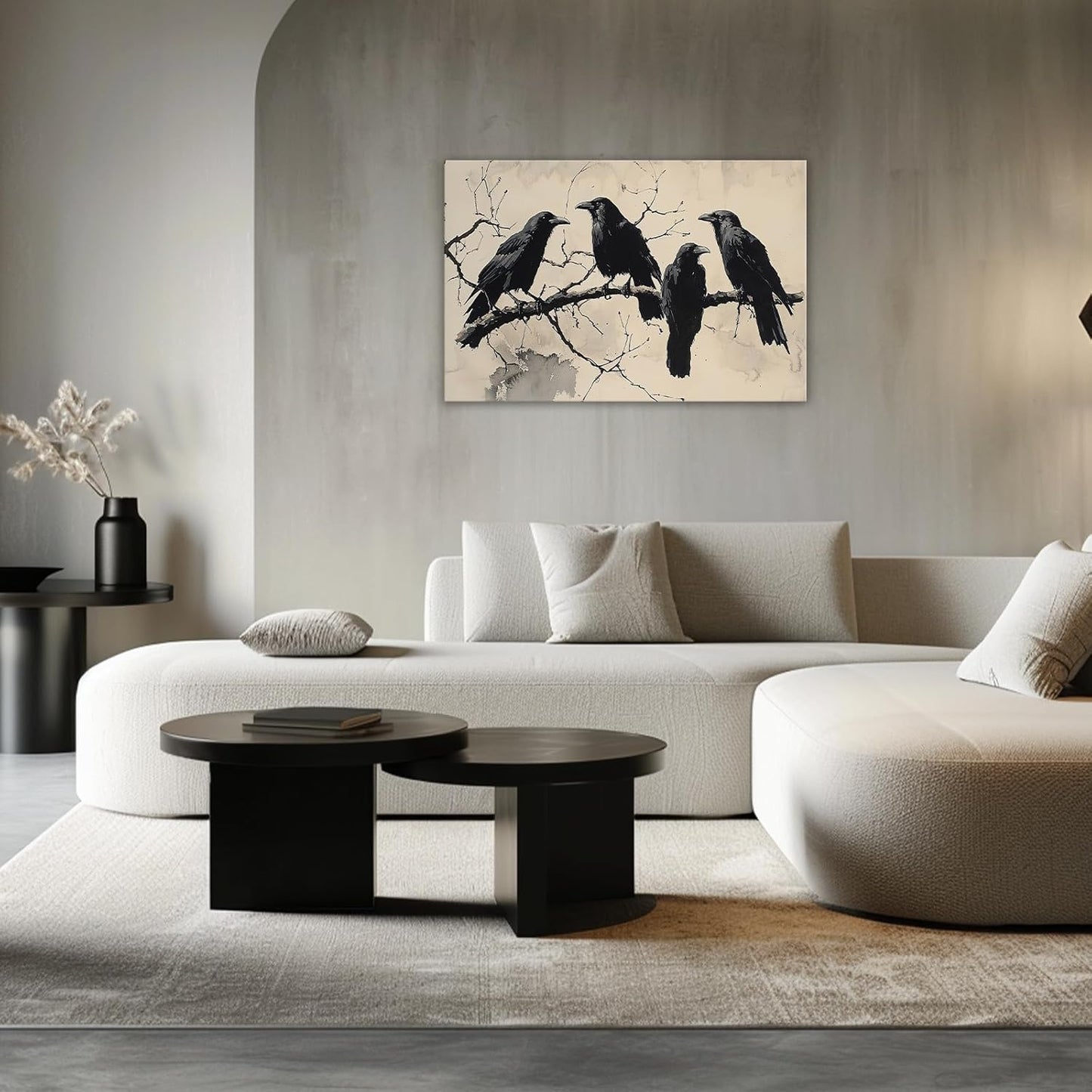 OAAPITI Birds Canvas Wall Art Black Couple Crow Picture Print Vintage Gothic Raven Artwork for Living Room Halloween Home Wall Decor(Artwork-9,24"x36")