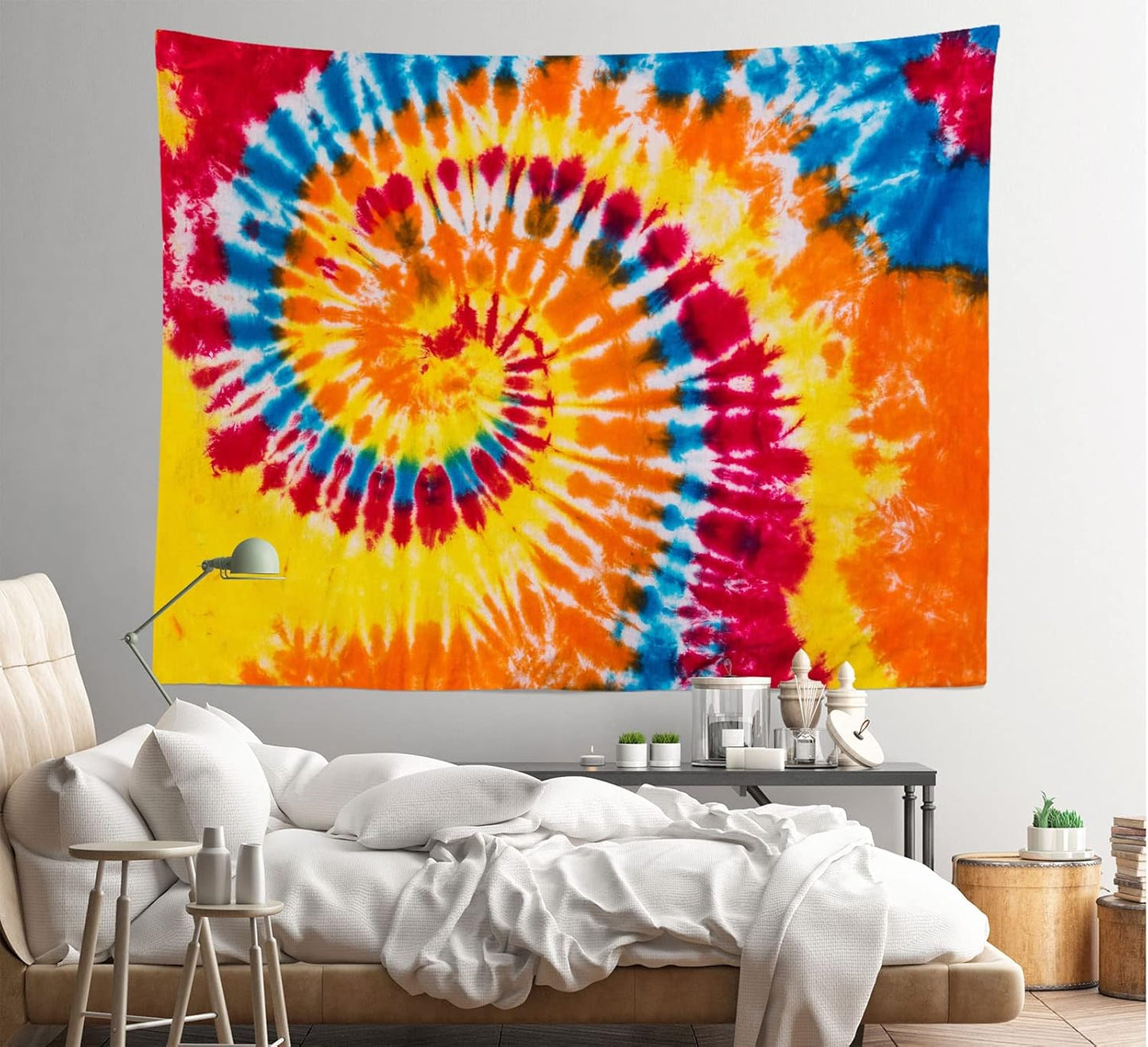 Loccor 6x4ft Tie Dye Tapestry Red Yellow Orange Blue Swirl Vortex Psychedelic Abstract Tapestry Bedroom Living Room College Hippie Bohemian Wall Hanging （Pattern Painted on Polyester Fabric）