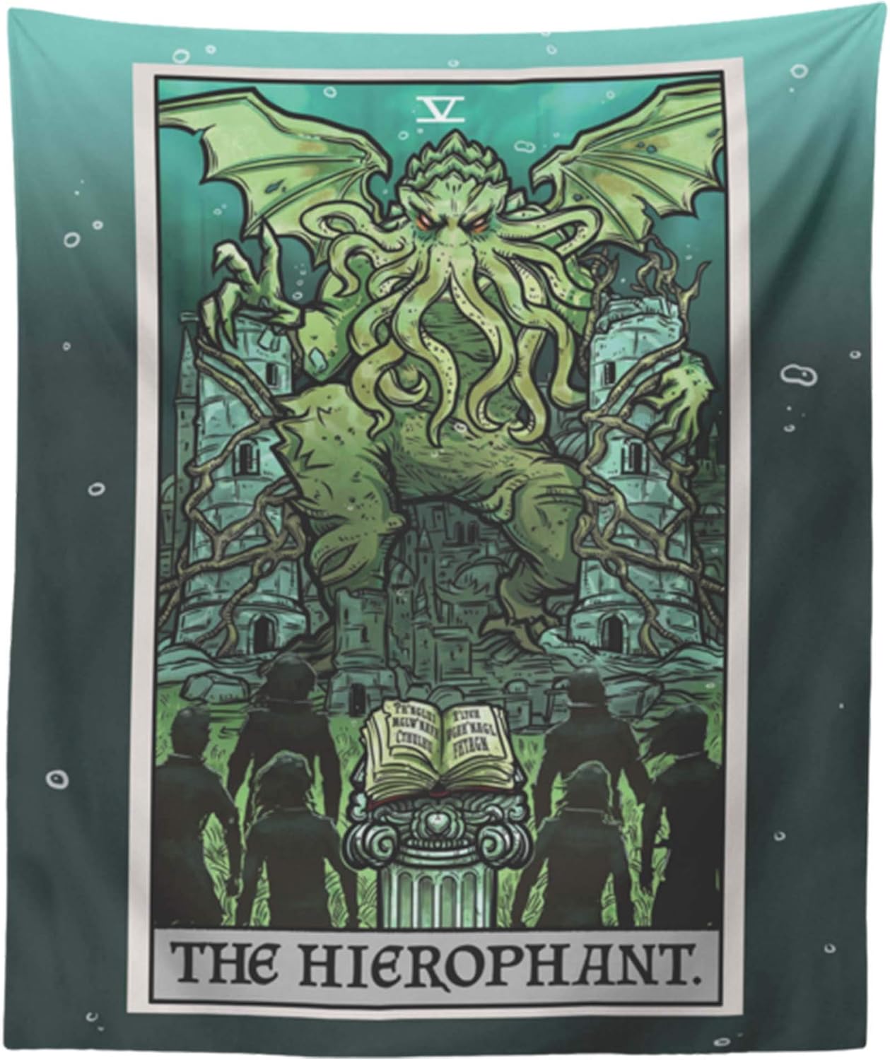 Cthulhu The Hierophant Tarot Card Tapestry Wall Hanging H.P. Lovecraft Horror Home Decor Halloween Wall Art (60" x 50")
