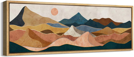 MUDECOR Large Framed Canvas Print Wall Art Desert Peaks Colorful Geometric Mountain Illustrations Antique Retro Fine Art Illustrations Decorative Colorful for Bedroom - 60"x20"