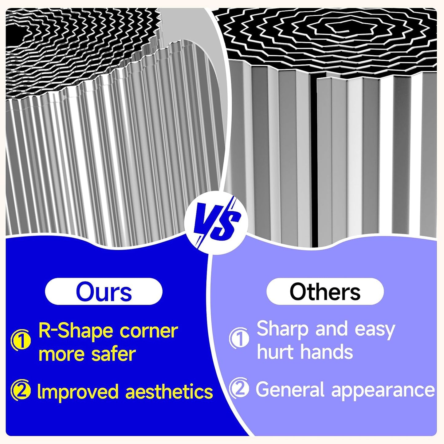 Corrugated Garden Edging, 12"×10Ft Galvanized Steel Landscape Edging & Lawn Edging Border, Metal Garden Border for Flower Beds, Garden，Lawn，Raised Beds & Tree Surrounds (Silver)