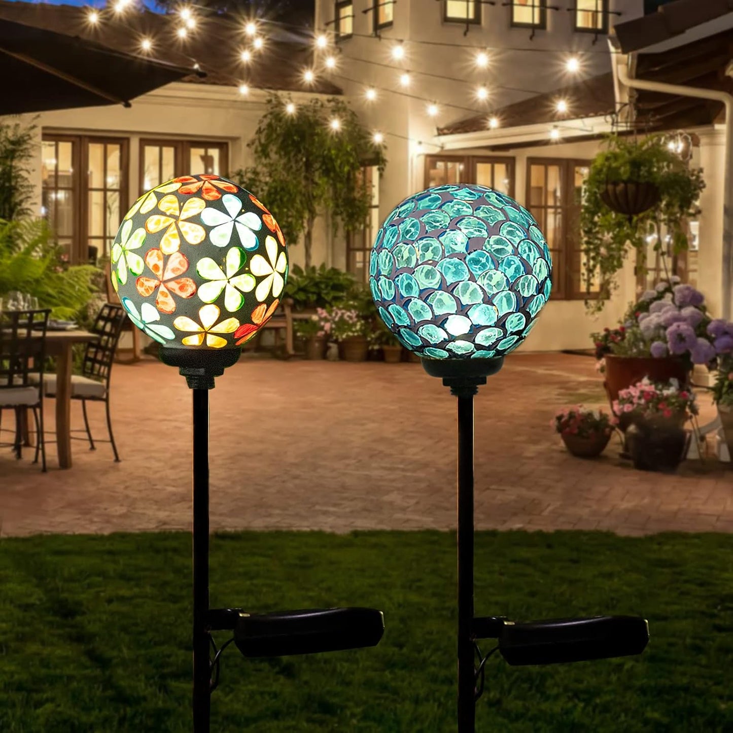 VCUTEKA Solar Garden Lights, Mosaic Solar Light Outdoor Waterproof LED Pathway Stake Light for Landscape Patio Yard Deck Walkway Decoration, 2 Pack