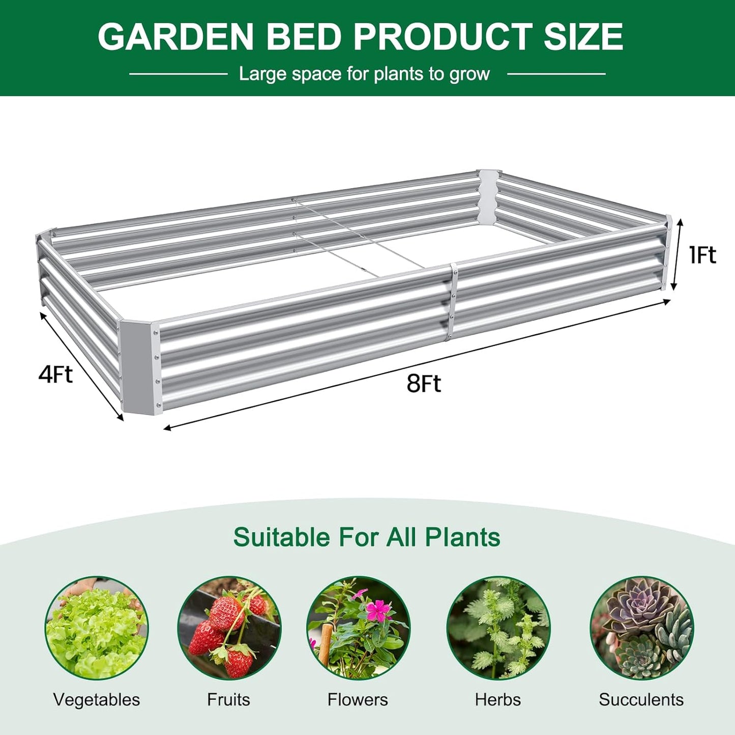 Land Guard 2 Pack 8×4×1ft Galvanized Metal Raised Garden Bed, Metal Planter Kit Box Outdoor for Deep-Rooted Vegetables, Flowers, Green and Herbs…