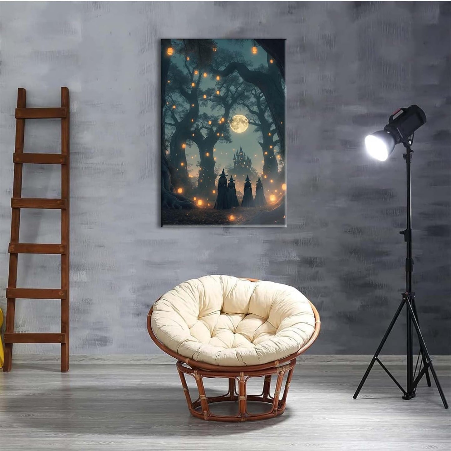 JFHCQJPK Mysterious creek painting witch and castle in magic forest art print canvas gothic print dark college decoration poster for home bedroom28x40in Frameless