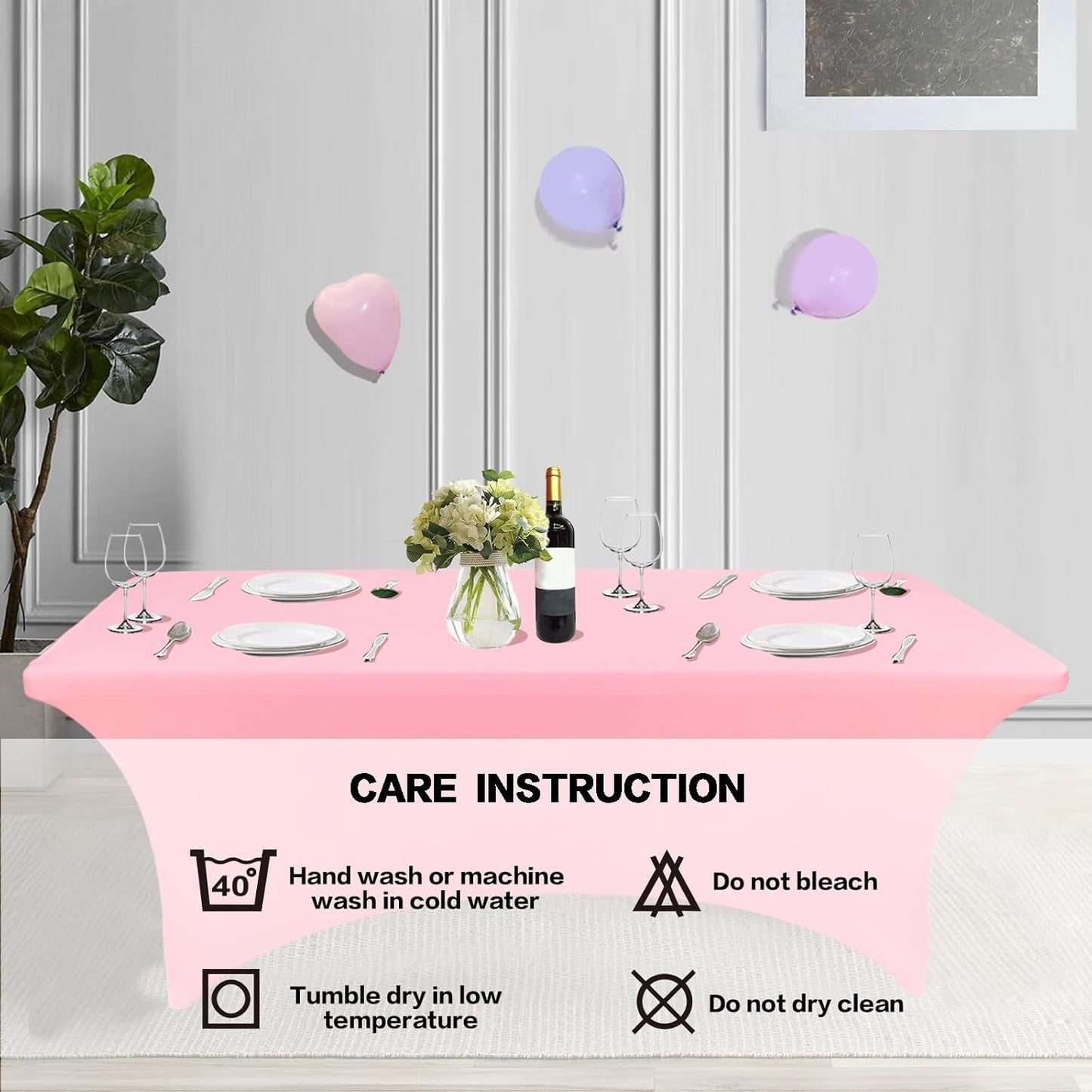 IVAPUPU 4FT Table Cloth for Rectangular Fitted Events Stretch Pink Table Covers Washable Cover Spandex Tablecloth Protector for Party, Wedding, Cocktail, Banquet, Festival
