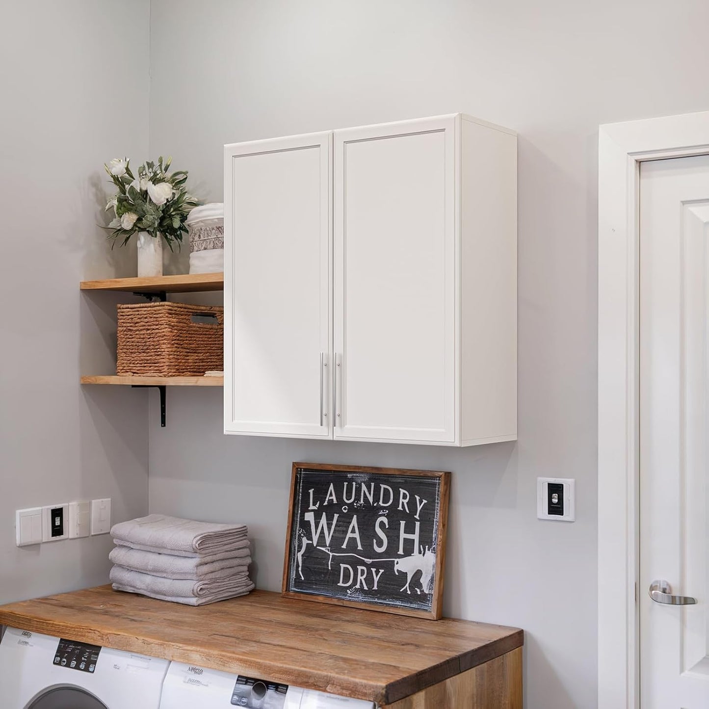 FIMELLO 30" Laundry Room Cabinets Wall Mounted,White