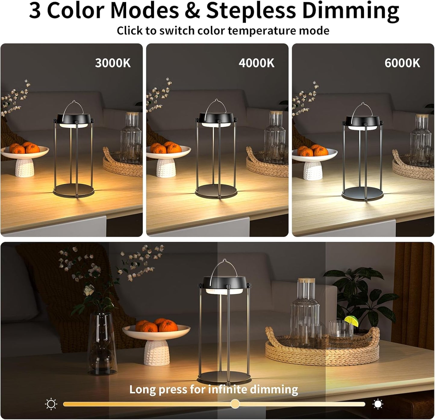 Solar Lanterns Outdoor Waterproof, LED Hanging Solar Lights for Outside, 3 Color Modes Dimmable, Rechargeable Table Lamp Indoor Decor, Solar Powered Lantern for Garden Yard Porch Patio, Black