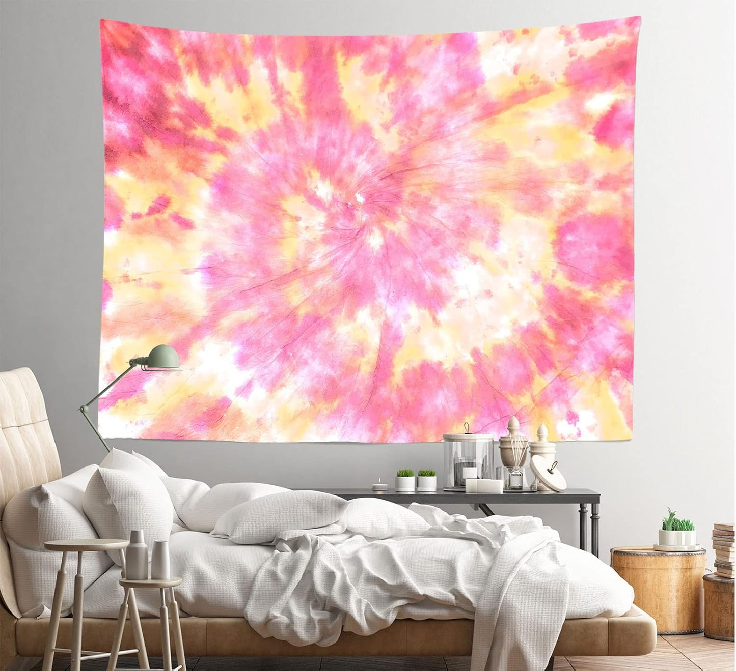 Loccor 5x4ft Tie Dye Tapestry Light Orange Watercolor Craft Dirty Tie-Dye Textile Abstract Chaotic Hippie Tapestry Wall Hanging for Living Room Bedroom Decor （Pattern Painted on Polyester Fabric）