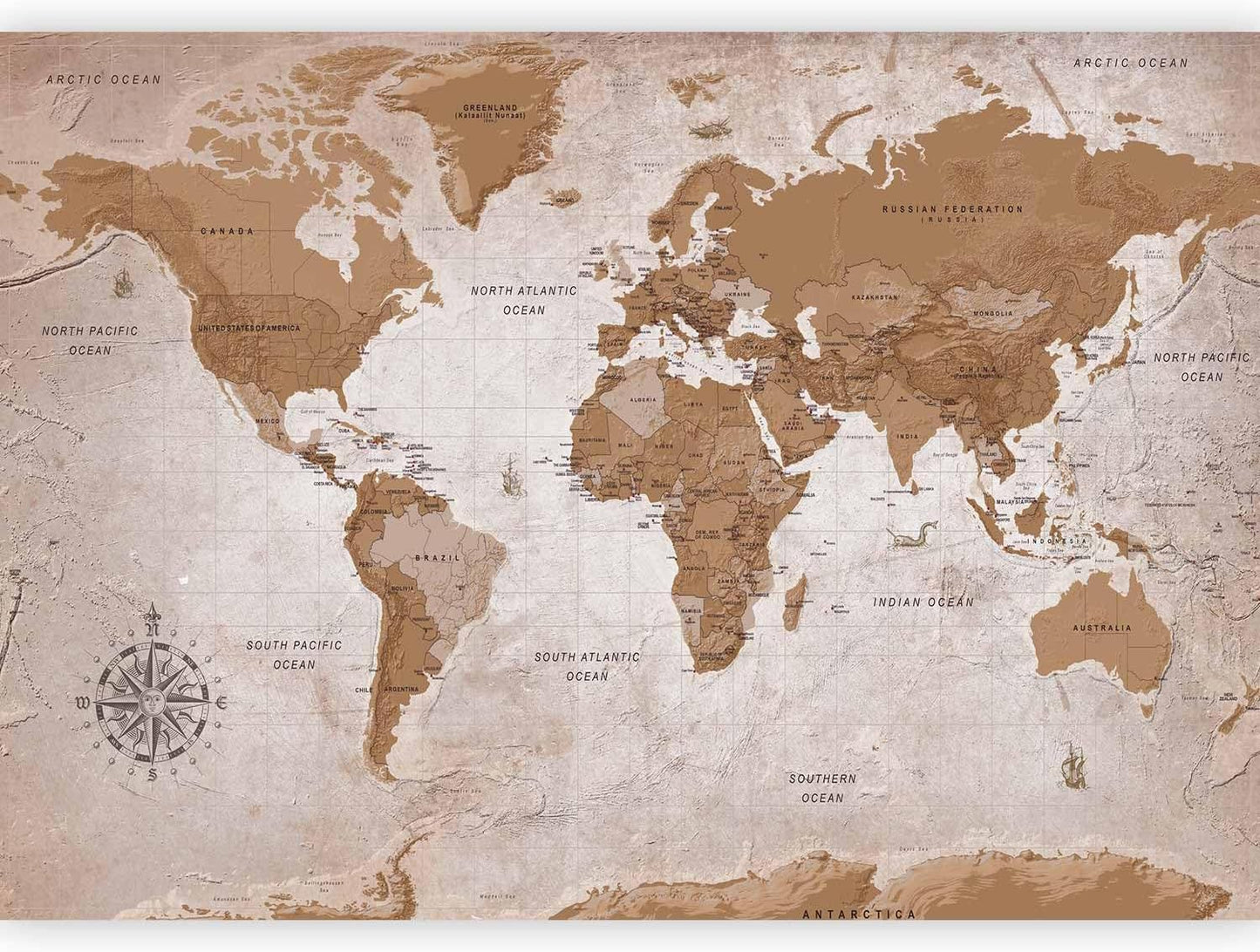 artgeist Wall Mural World Map 177x124 in - XXL Non-Woven Wallpaper Fleece Wall Decor Photo Print Picture Image Design Home Map of The World k-A-0108-a-a