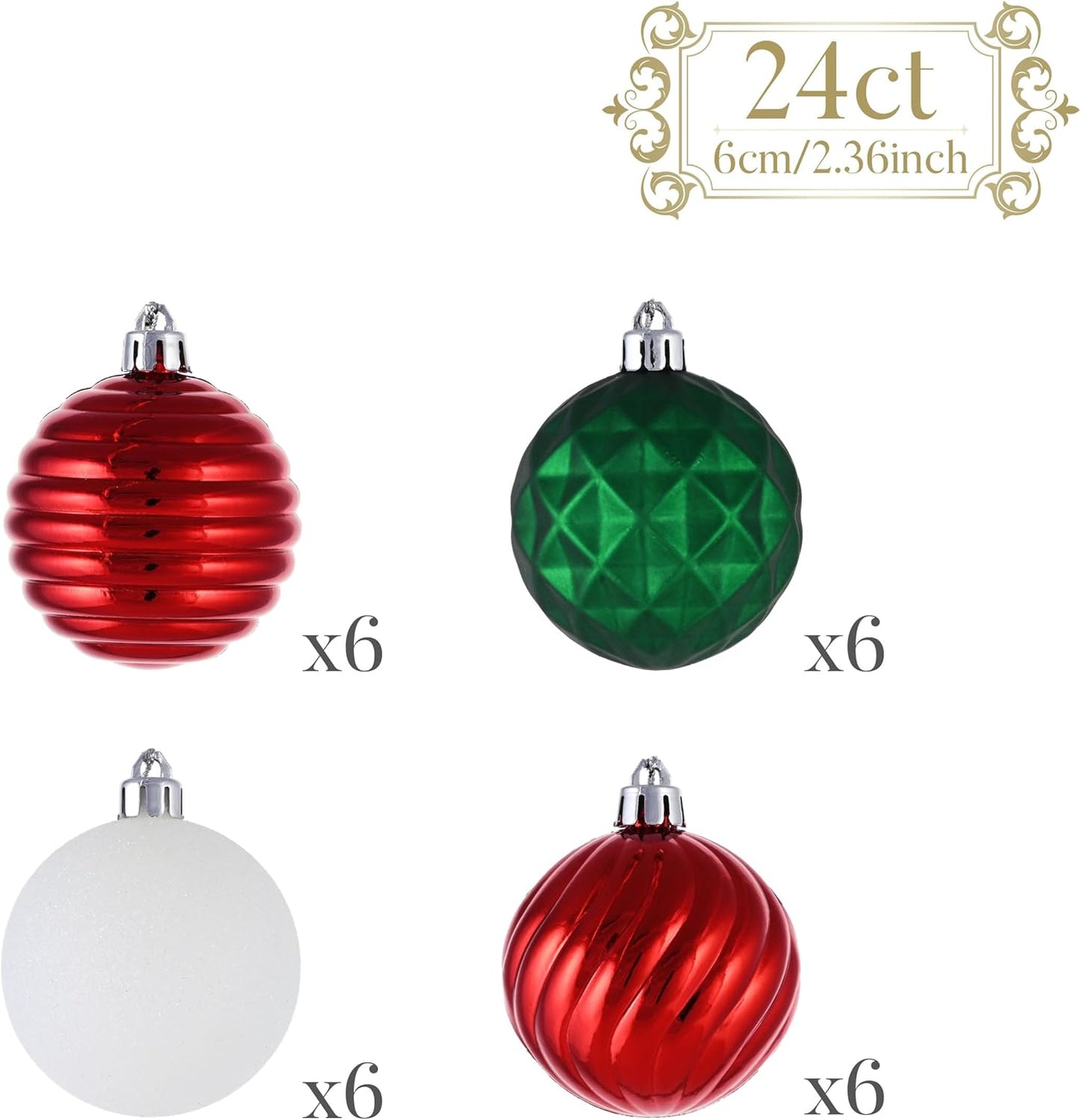 Valery Madelyn Christmas Ornaments Tree Decorations Set for Fall Halloween, 24ct Red Green White Shatterproof Ball Ornaments, 2.36" Hanging Ornament Bulk for Xmas Holiday Party Decor