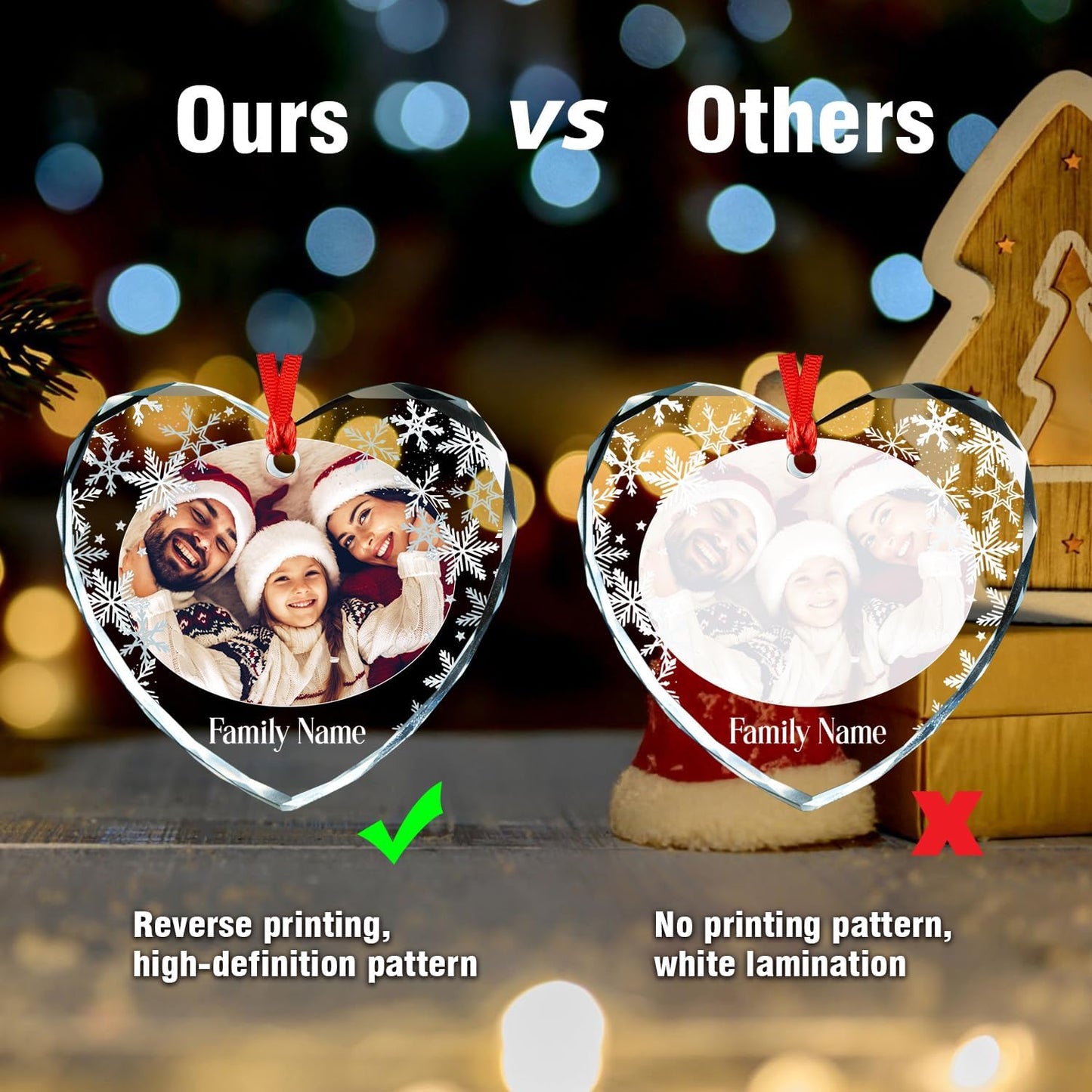 Personalized Photo Ornaments, Custom Family Heart Glass Christmas Tree Ornament 2025, Customized Crystal Glass Christmas Tree Decor Gifts for Family, Couples, Pets, Baby’s First Xmas