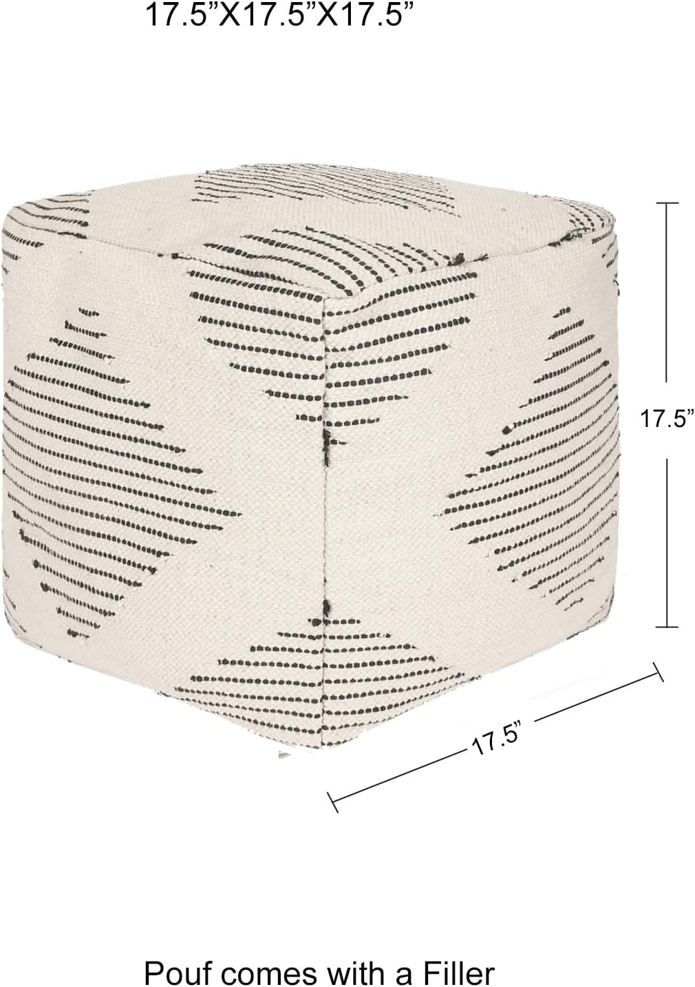 REDEARTH · Tufted Pouf Ottoman with Filler Textured Storage Cube Bean Bag Pouffe Footrest for Living Room, Bedroom, Nursery, Kidsroom; 100% Cotton (17.5"X17.5"X17.5", Loom Story 3 Natural Black)