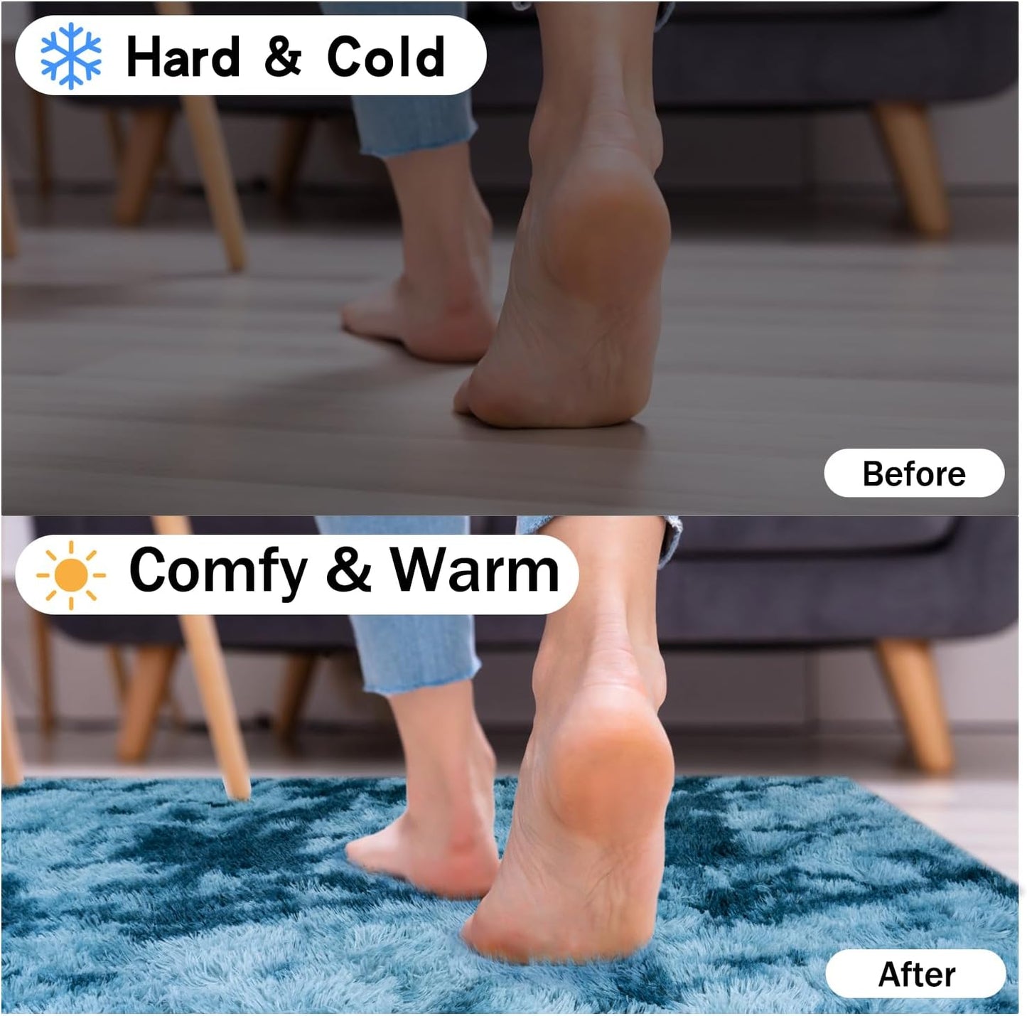 Rezutan Rugs for Living Room, Area Rug 6x9 Fluffy Carpet, Soft Shaggy Modern Floor Rug for Kids Boys Girls Bedroom, Plush Fuzzy Dorm Rug,(Peacock Blue,6ft x 9ft)