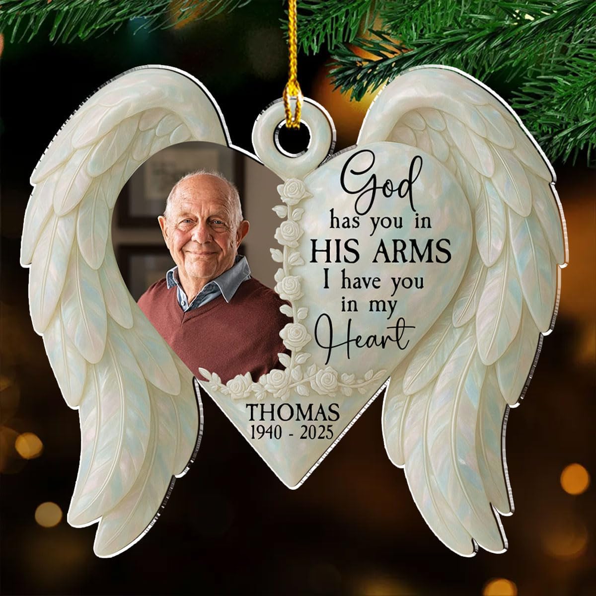 Personalized Custom Photo Acrylic Ornament for Loss of Loved Ones - God Has You in His Arm, Memorial Ornaments for Deceased