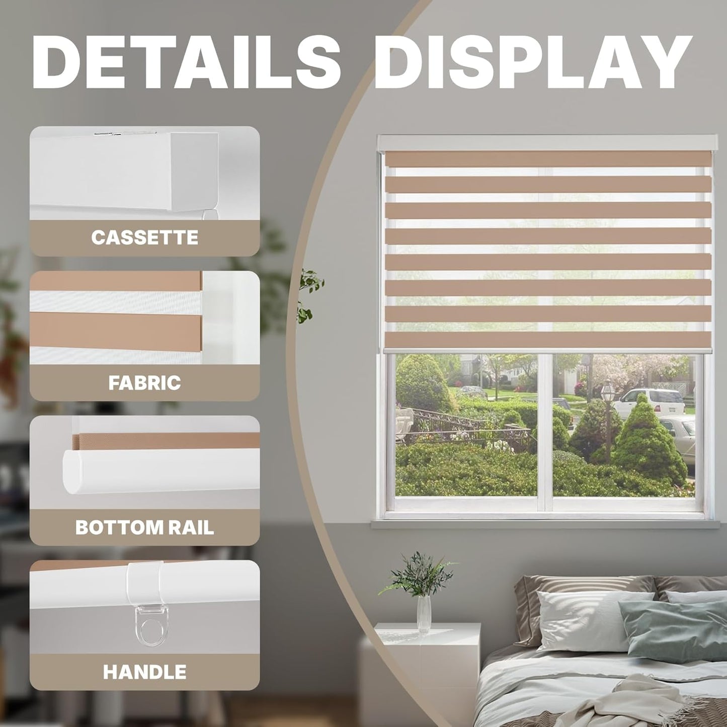 HESTIA Cordless Zebra Blinds Light Filtering Roller Shades UV Blocking Blackout Privacy Indoor Window Blind for Home Office Day and Night, Beige,29" W x 54" H