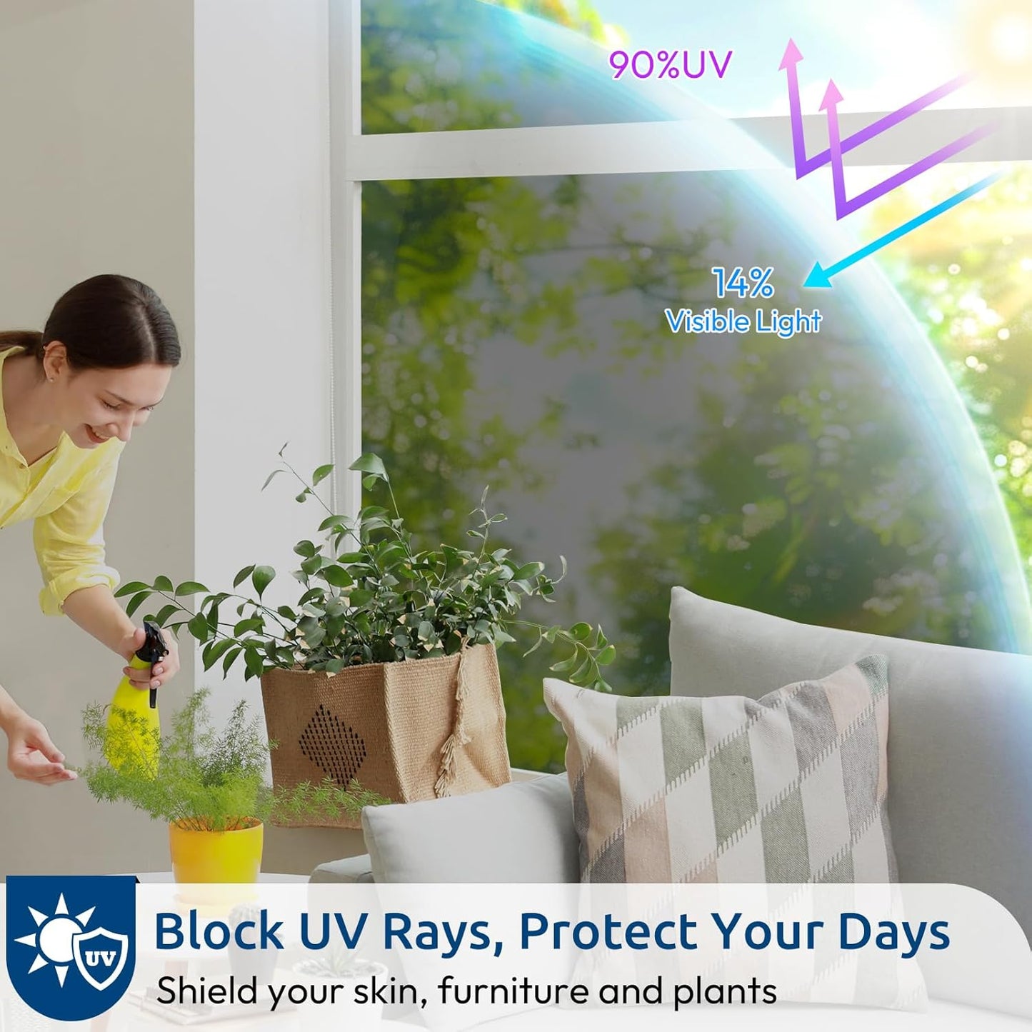 rabbitgoo Window Privacy Film One Way Window Tint for Home, Removable Reflective Heat Sun Blocking Anti UV Glass Door Covering, Mirror Tinting Film House Office, 17.5 in X 9.8 Feet, Black Silver