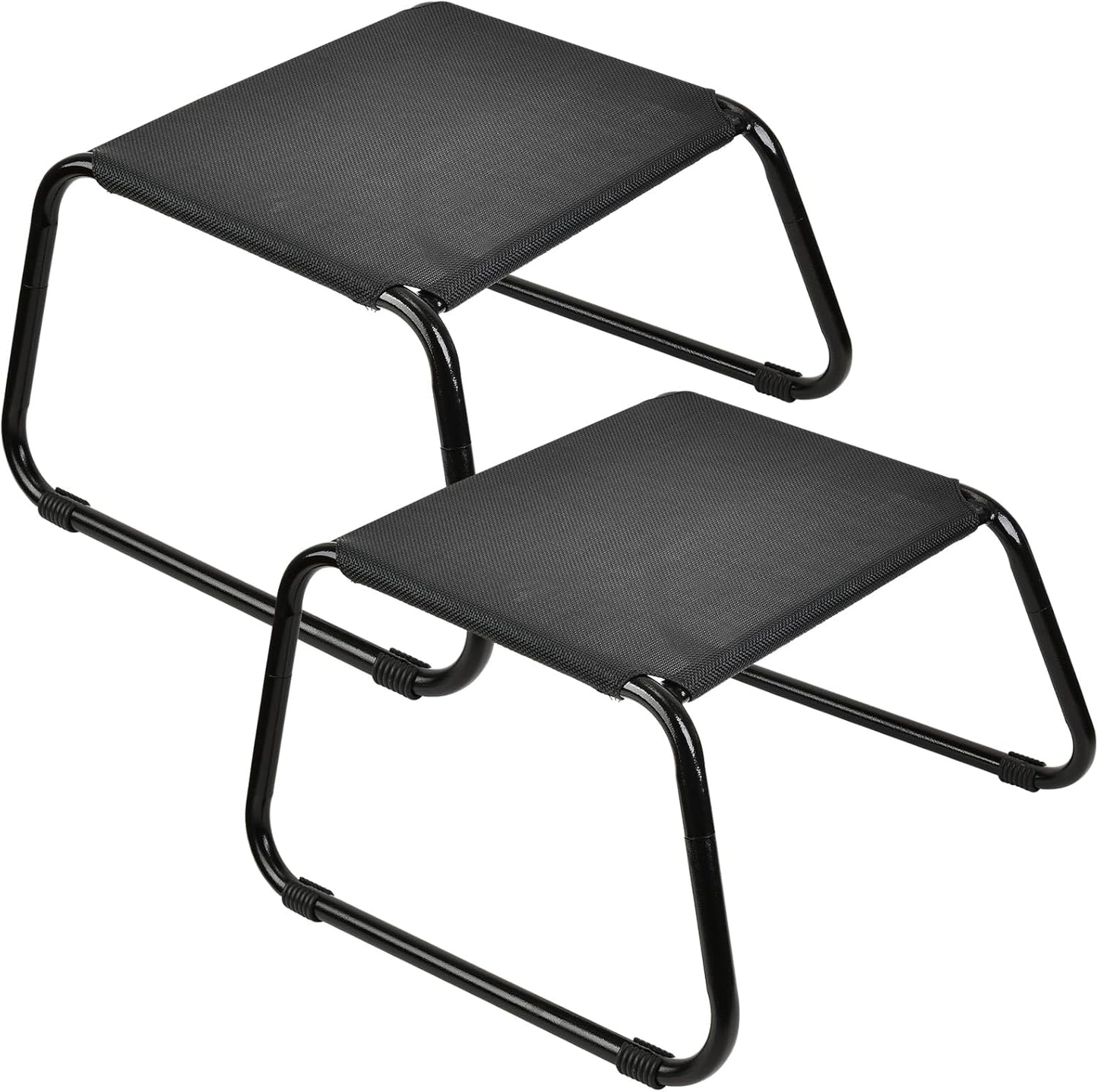Outdoor Ottomans,Patio Foot Rest Portable Side Table Solid Steel Frame Small Seat All Weather Footrest for Indoor Outdoor Use 2 Pieces Black