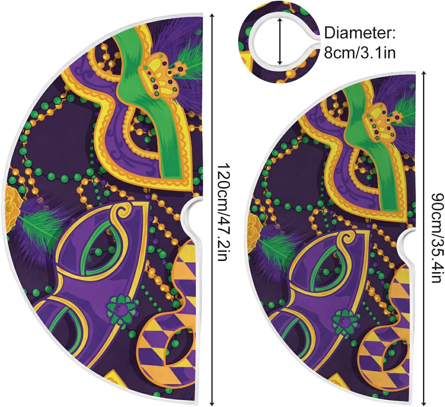 Mardi Gras Colorful Mask Tree Skirt, Seasonal Tree Mat Holiday Party Supplies Ornaments Indoor Outdoor Decorations for Tabletop Trees 35.4 Inches