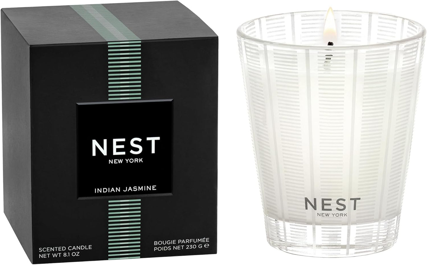NEST New York Scented Classic Candle, Indian Jasmine - 8.1 oz - Up to 60-Hour Burn Time - Reusable Glass Vessel