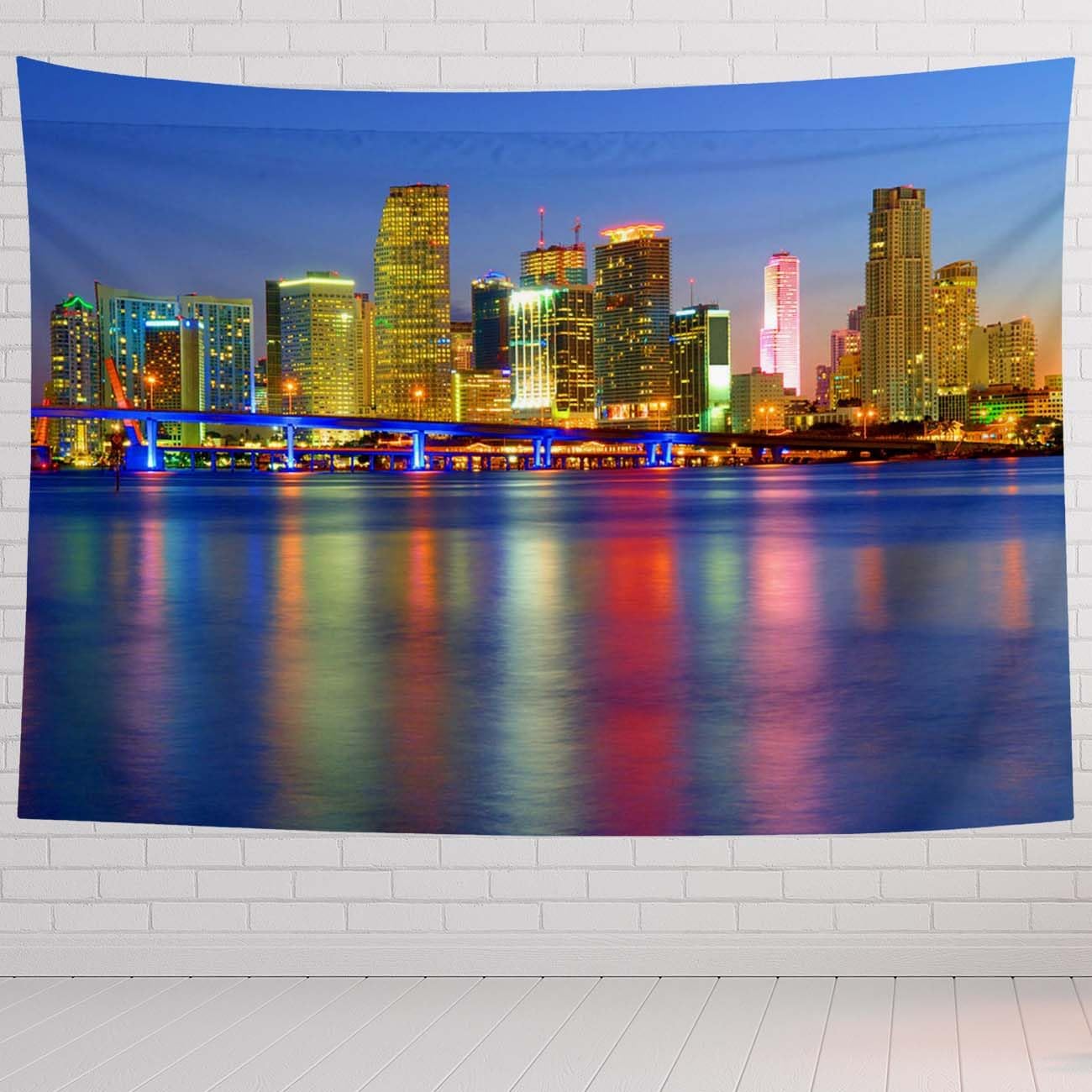 Miami Tapestry For Bedroom Night Lights Beautiful Miami City Tapestries Wall Hanging For Living Room Dorm Office 80×60 In