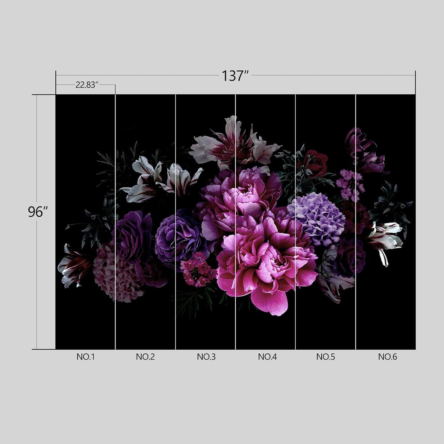 Black Peony Floral Wallpaper Peel and Stick Wall Mural for Bedroom Living Room - 96"x137"