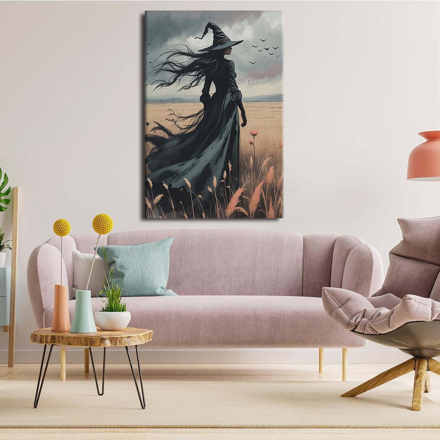 JFHCQJPK Gothic Decor Canvas Wall Art Witch in Rice Field Halloween Art Decor Print Nature Print Victorian Home Bedroom24x36in Frameless