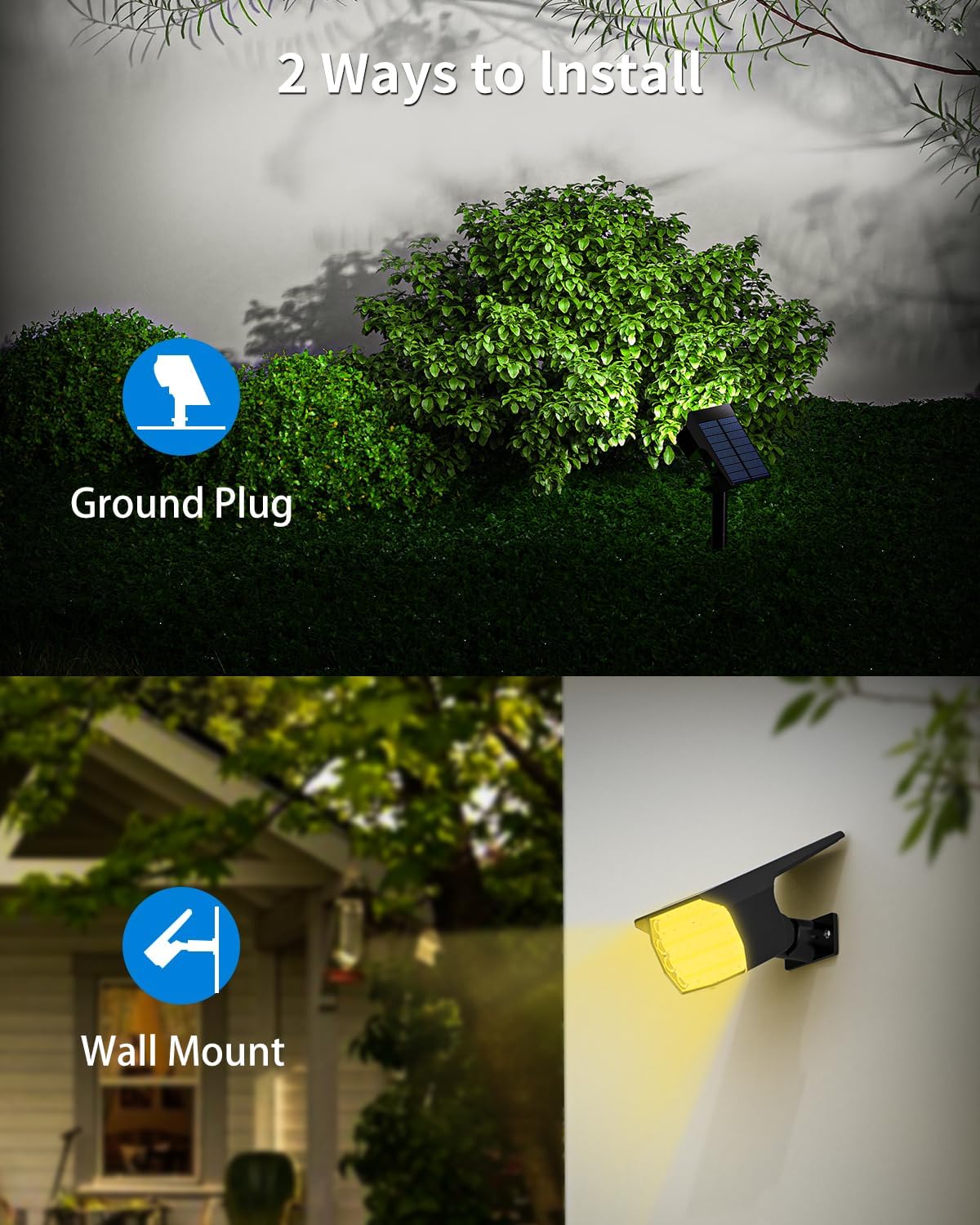 3 Colors Solar Lights Outdoor Waterproof IP65 Outdoor Spot Lights for Yard 52 LEDs 600LM Solar Powered Landscape Spotlights Solar Security Wall Lights for Garden Pathway Outside- 10 Pack