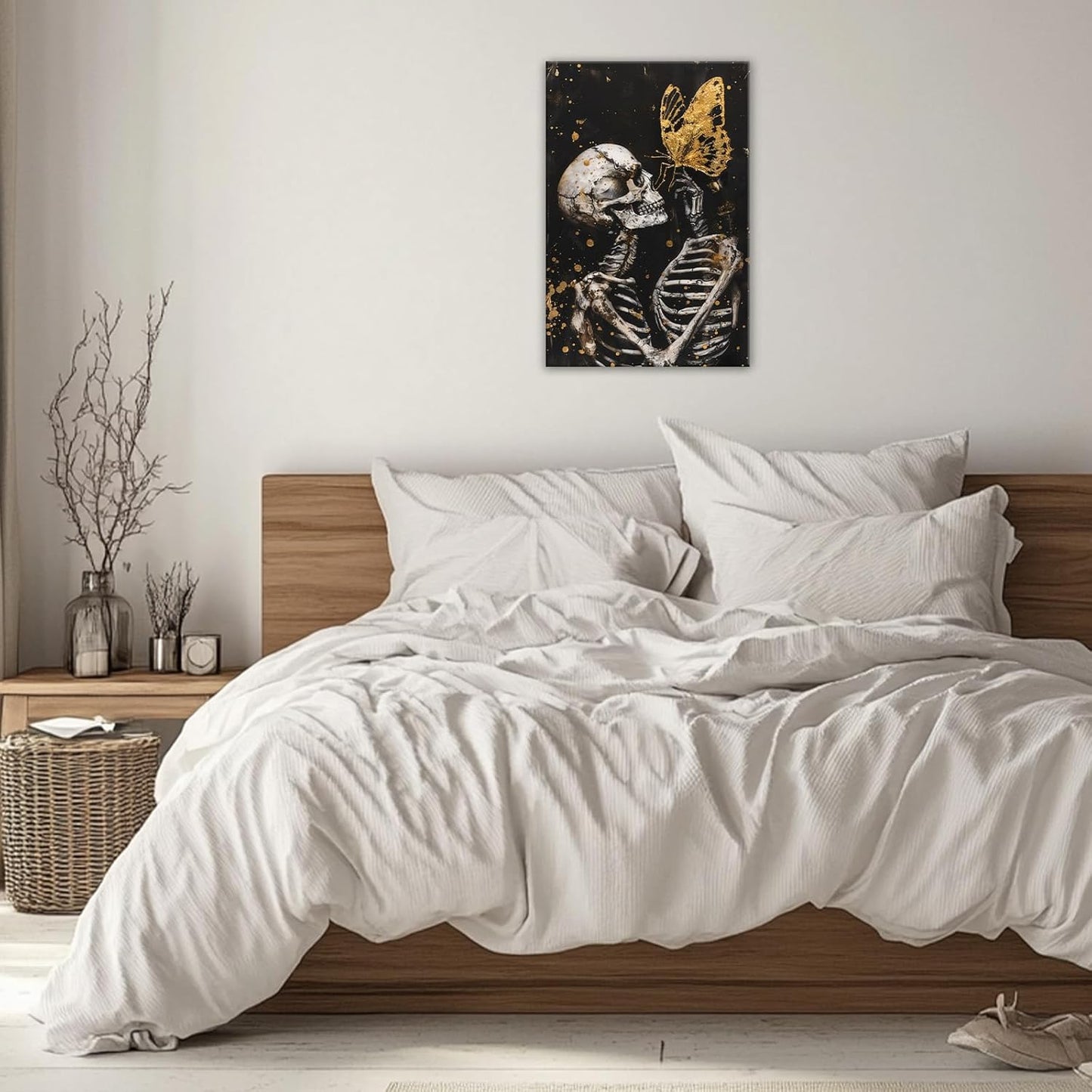 OAAPITI Skull Wall Art Skull and Gold Butterfly Canvas Print Abstract Modern Gothic Artwork for Bedroom Dark Art Decor(Artwork-7,16"x24")