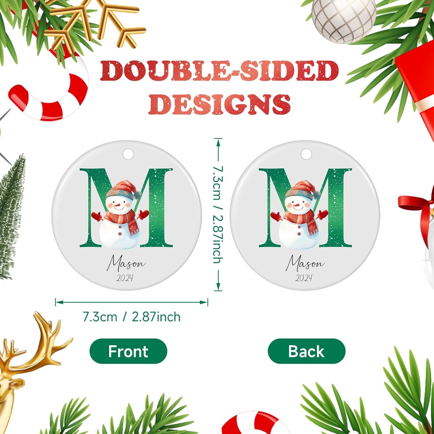 Letter Name Ornament, Personalized Christmas Ornaments 2025, Custom Initial Ornaments A-Z Monogram Ceramic Christmas Ornament, Family Keepsake