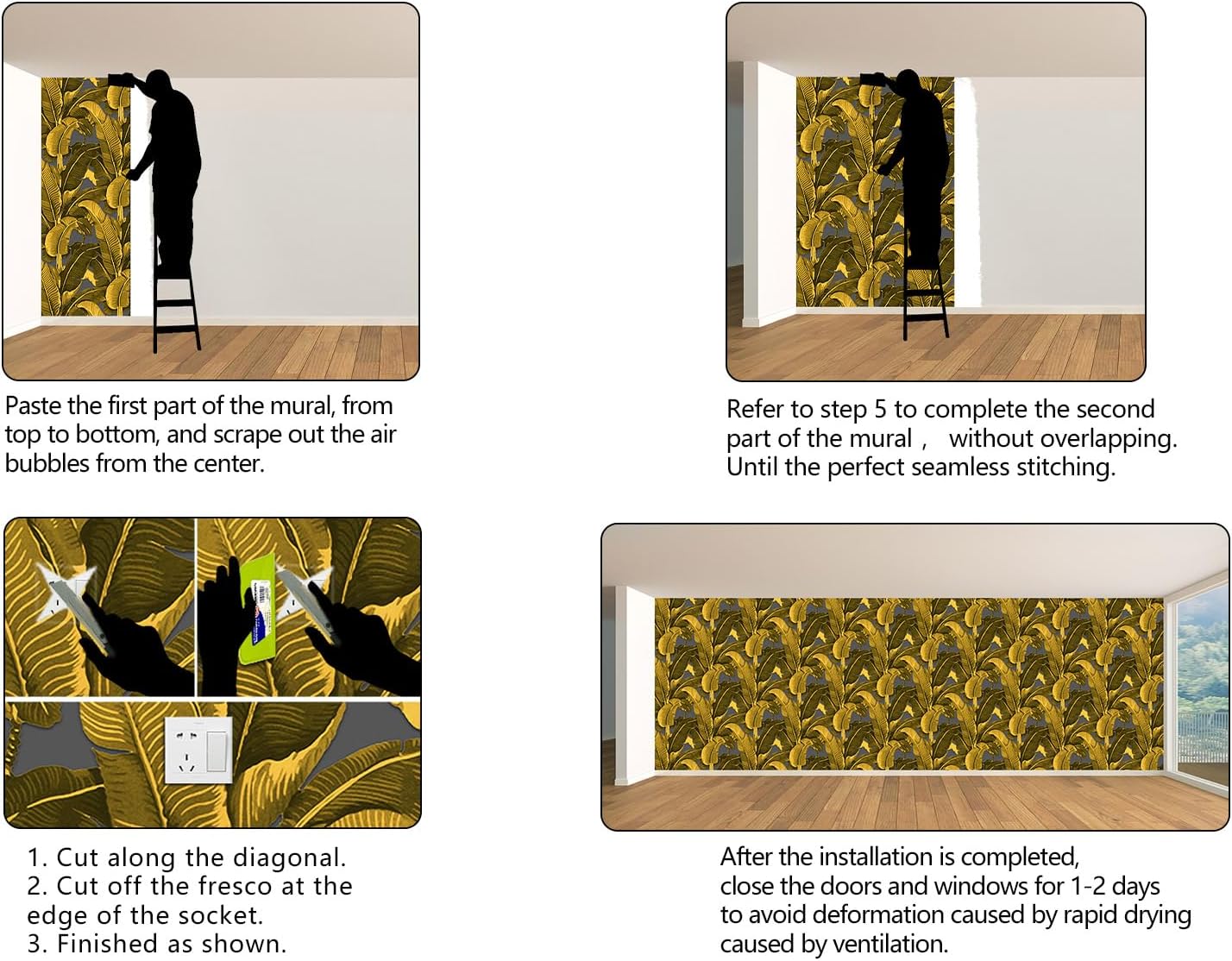 Vintage Gold Banana Leaf Bathroom wallpeper Living Room Bedroom Tropical Plant Wall Mural - 274"x96" (Not Peel and Stick)