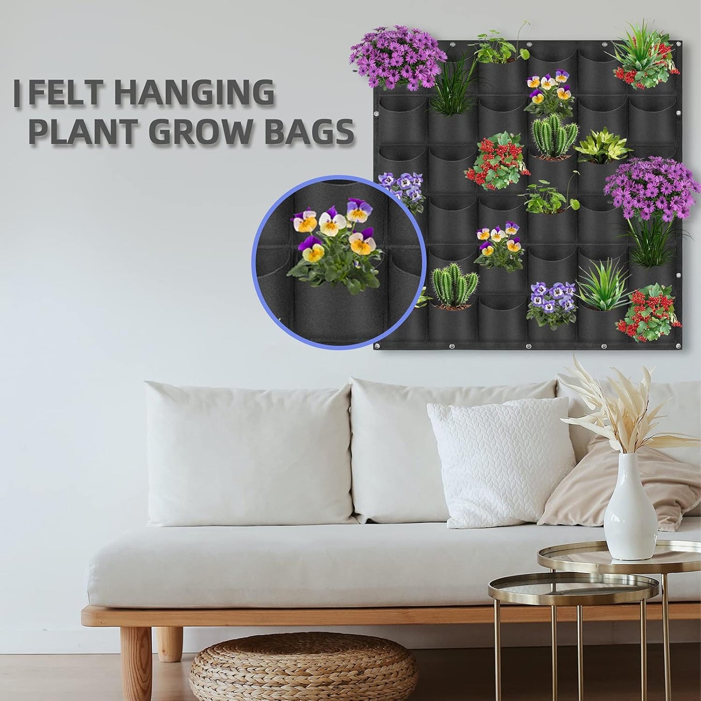 36 Pockets Hanging Planter Bags, Hanging Vertical Wall Mounted Plant Planting Grow Bags, Herb Garden Planter Outdoor Indoor Growing Bag, Gardening Vertical Greening Flower Container(1m×1m, Black)