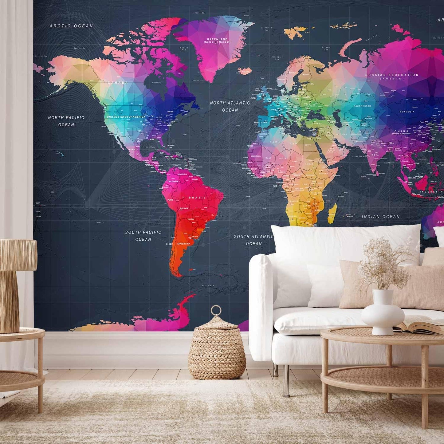 artgeist Premium Wall Mural World Map 118"x83" - XXL Non-Woven Wallpaper Fleece Wall Decor Photo Print Picture Image Design Home Map of The World k-A-0126-a-a