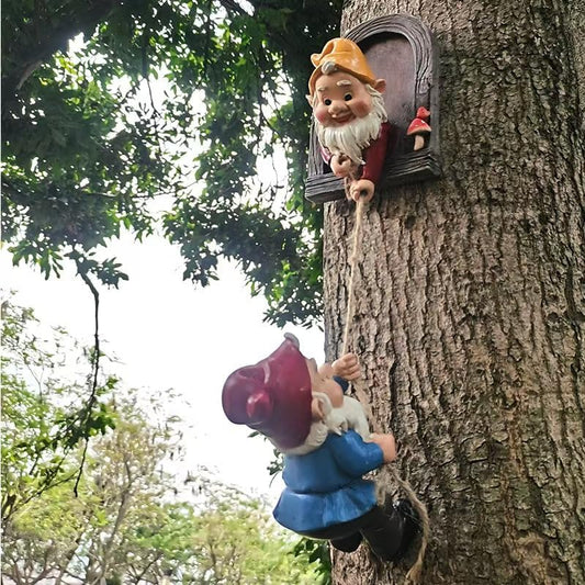 Climbing Gnomes Tree Faces Decor Outdoor for Yard, Adorable Gnome Elf Out Hugger Fairy Door Statue for Tree, Funny Garden Gnome Peeker Sculpture Yard Patio Art