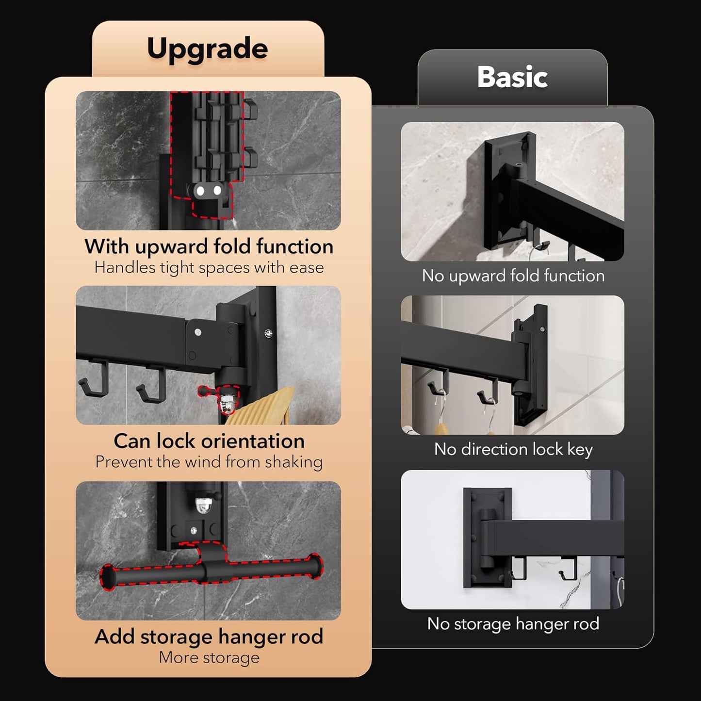 Wall Mounted Clothes Hanger,Clothes Drying Rack,Laundry Drying Rack,Drying Rack Clothing,Laundry Hanger Rack,Retractable Dryer Racks,Collapsible, Aluminum,can be Fold Upward & Left & Right