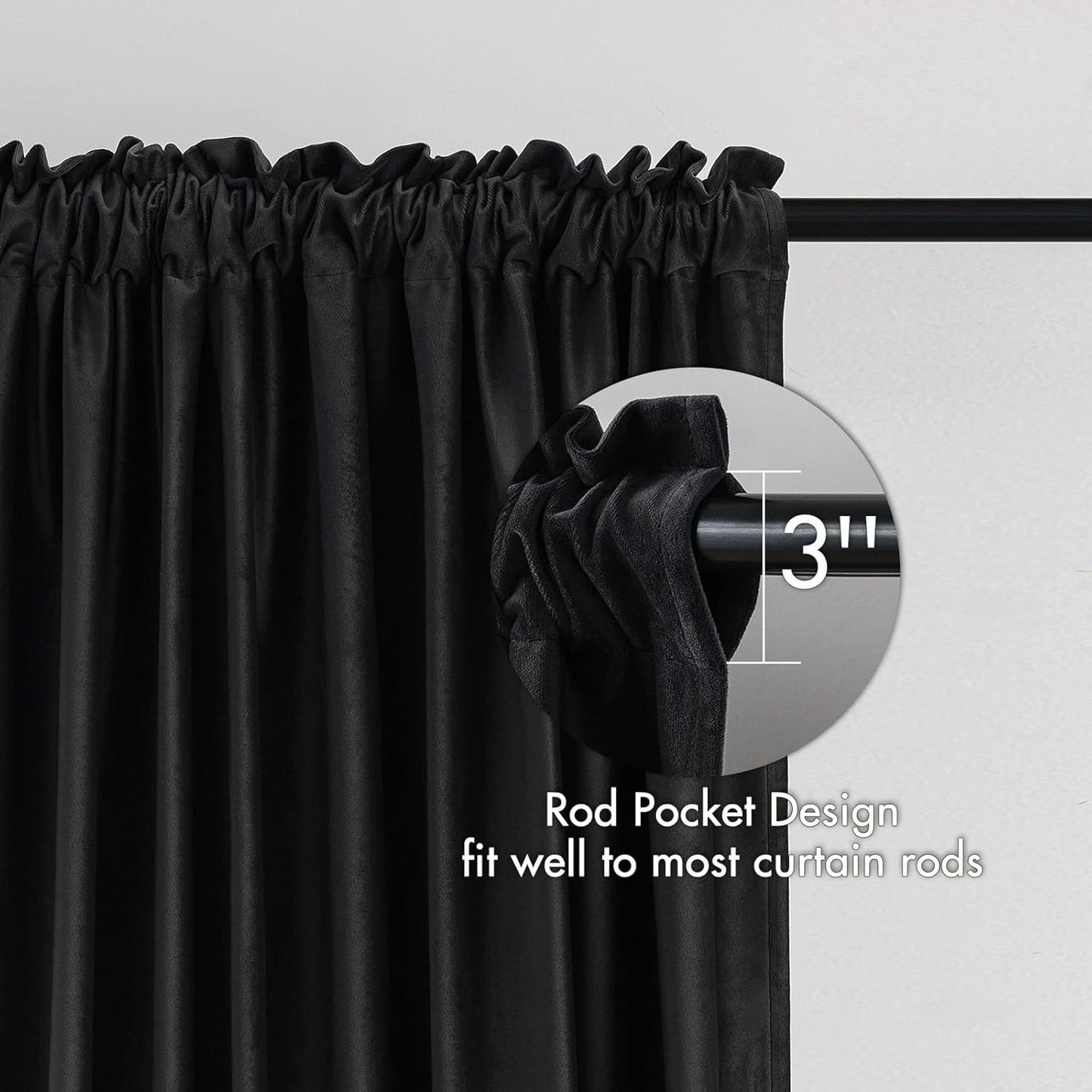 MIULEE Black Velvet Curtains Thermal Insulated Blackout Curtain Drapes for Bedroom Living Room Darkening 72 Inches Long Curtains Panels Rod Pocket Set of 2