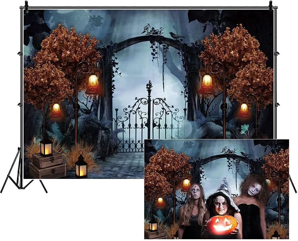 Durable Fabric Halloween Backdrop 8x6ft Horror Cemetery Iron Gate Scary Halloween Photo Background for Photography Halloween Party Decorations Wall Decor Photo Studio Decoration Supplies