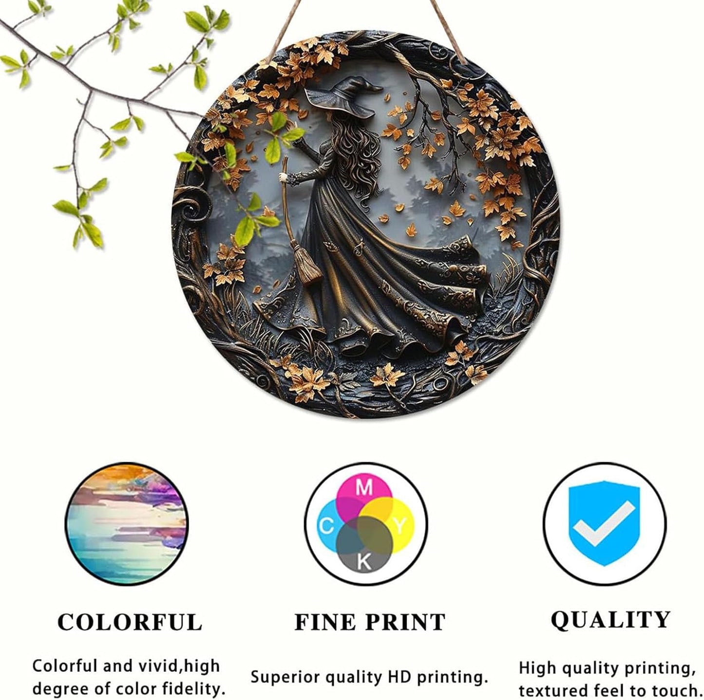 Fanyil/Olygee/Sherum/Shirem/Pubyfun/Glosrity/Libilin/Graddi/Solymody/Gowebs/Goredny/Vianys Witching Hour, Door Way Hanging Decor Halloween, 2D Wooden Round Witches Sign (A+B+C, 11.8")