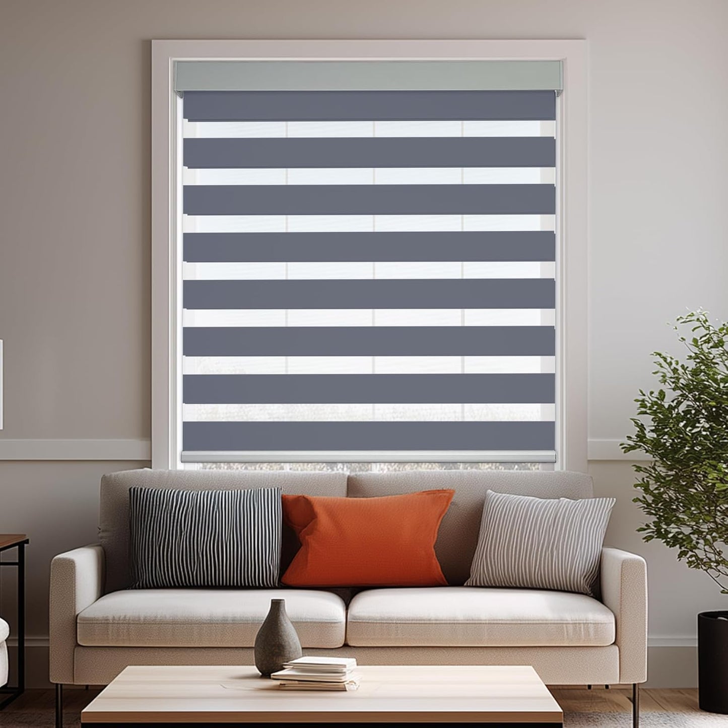HESTIA Cordless Zebra Blinds Light Filtering Roller Shades UV Blocking Blackout Privacy Indoor Window Blind for Home Office Day and Night, Blue Grey,36" W x 60" H