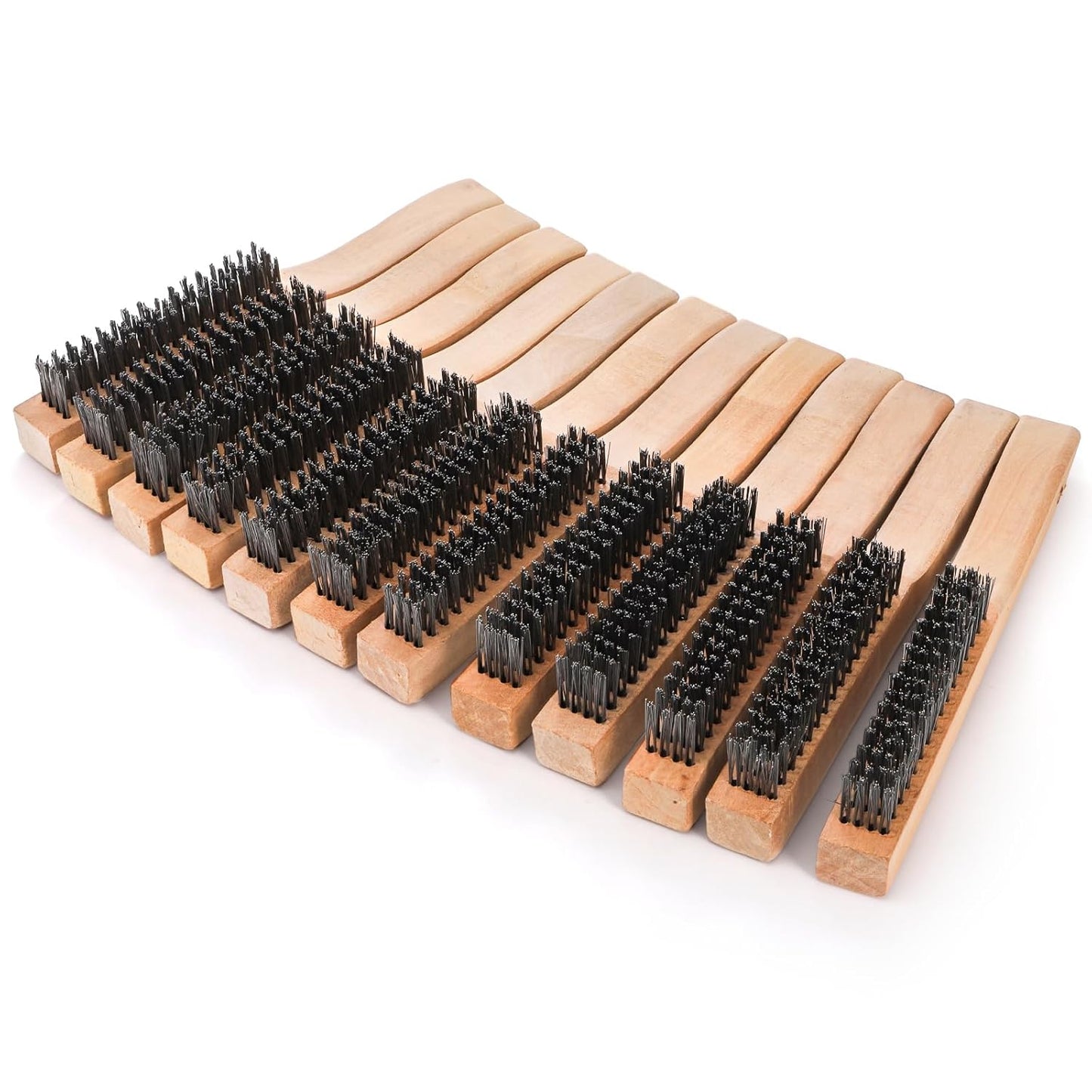 Elsjoy 12 Pack Wire Brush with Wooden Handle, 10 Inch Stainless Steel Wire Scratch Brush Wire Cleaning Brush Set for Removing Rust, Paint, Welding Slag