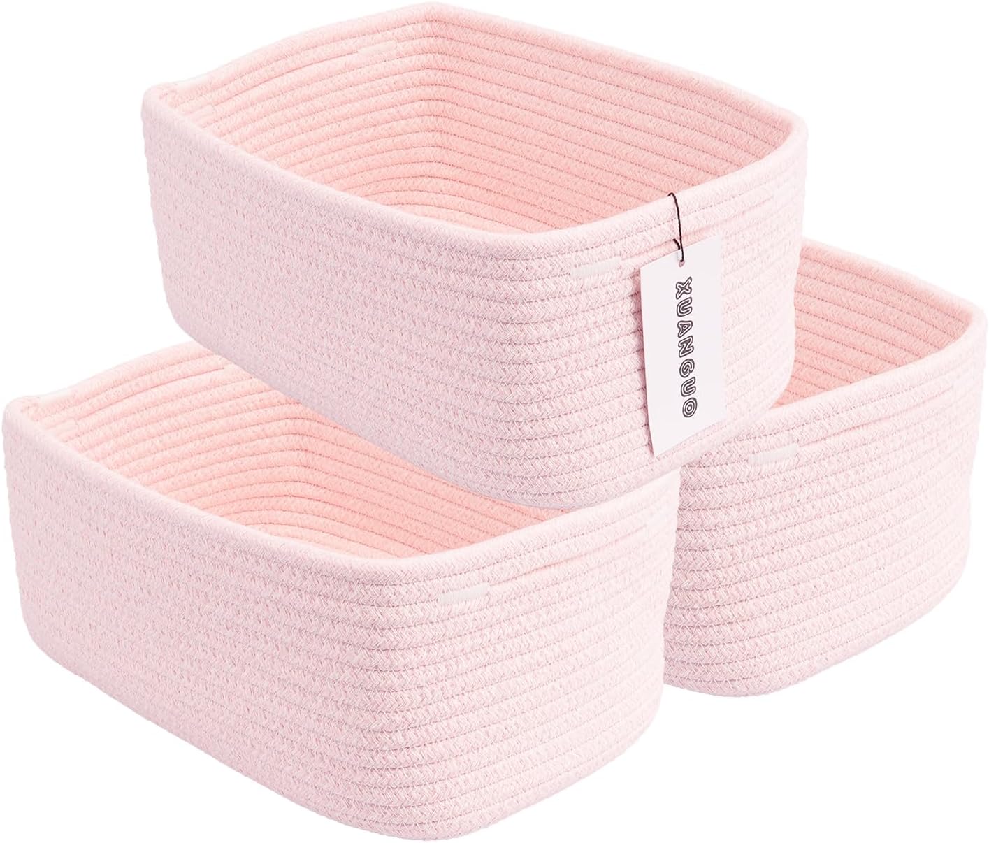 Small Woven Storage Baskets 12“X8”X5“ Decorative Rope Bins for Organizing Shelves, Closets, and Toys, Empty Gift Baskets, Cute Organizer Basket for Home and Office (pink, regular)