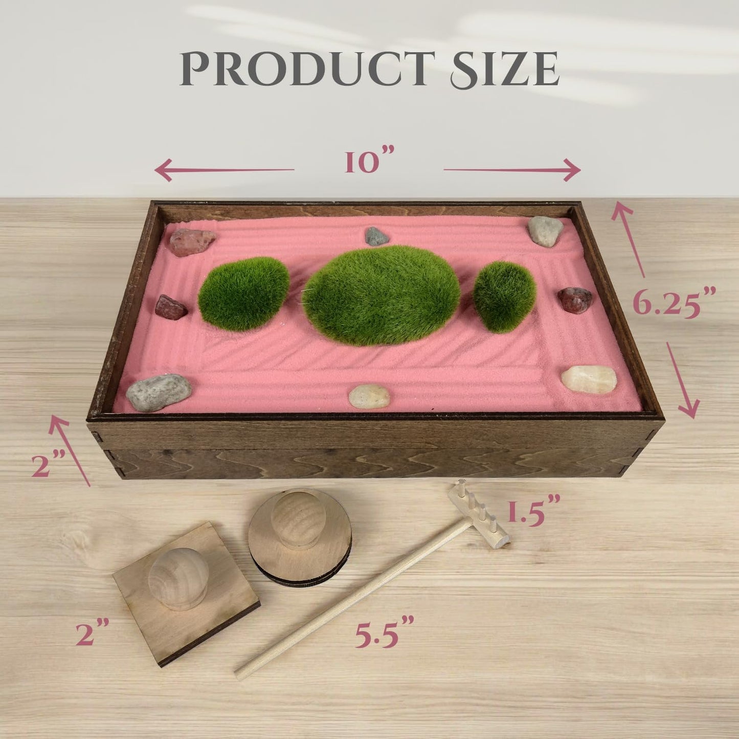 Wooden Stackable Zen Garden | Desert Rose Sand with Rake & Accessories | Minimalist Decor Gift for Relaxation