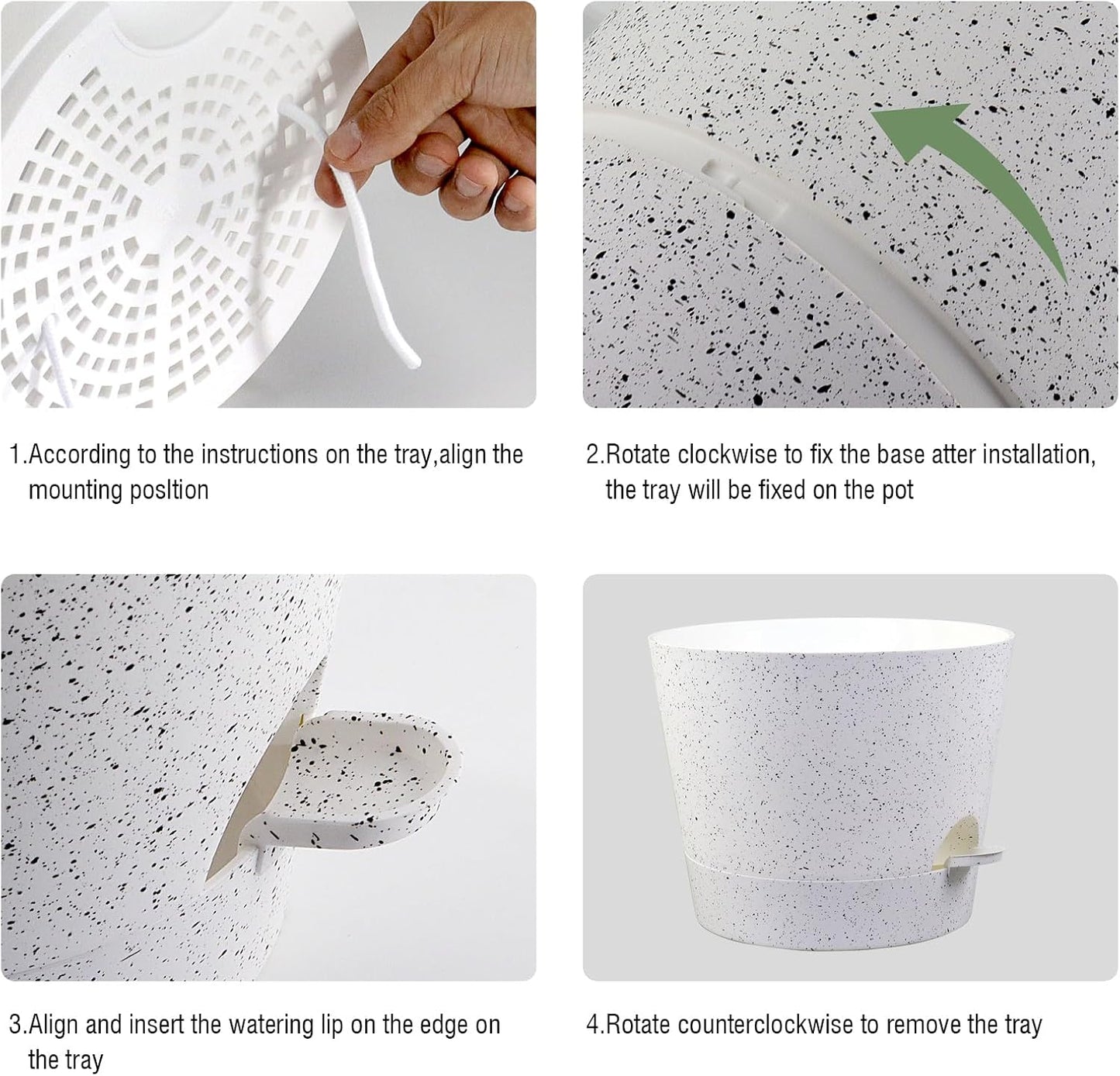 Self Watering Pots for Indoor Plants,12 inch Planters with Drainage Holes Plastic Flower Pots with Deep Reservoir, White Speckles