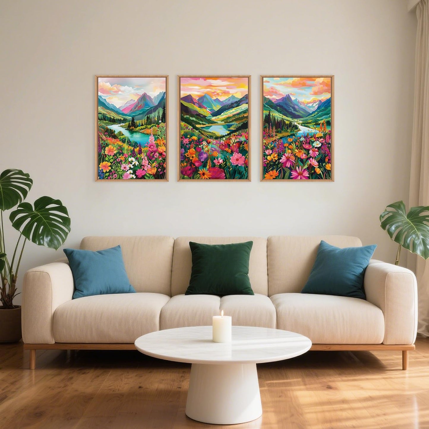 Celestdeco Wildflower Blossom Framed Canvas Wall Art Set, Colorful Flowers Painting, Abstract Landscape Wall Decor, Natural Ridge Floral Art Print for Living Room, Dining Room, Office - 24"x36"x3