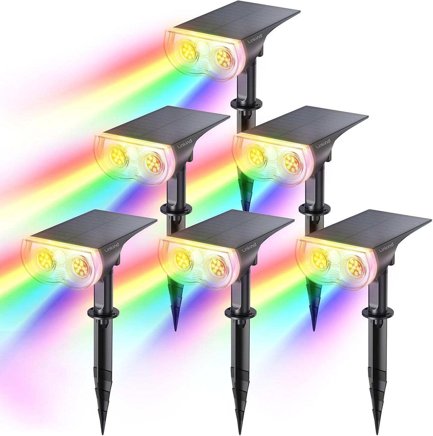 Linkind Solar Lights Outdoor Waterproof IP67, StarRay RGB Solar Spot Lights Outdoor, Color Changing Outdoor Solar Lights for Yard, Garden, Pathway, Decorations (Multicolor, 6 Pack)