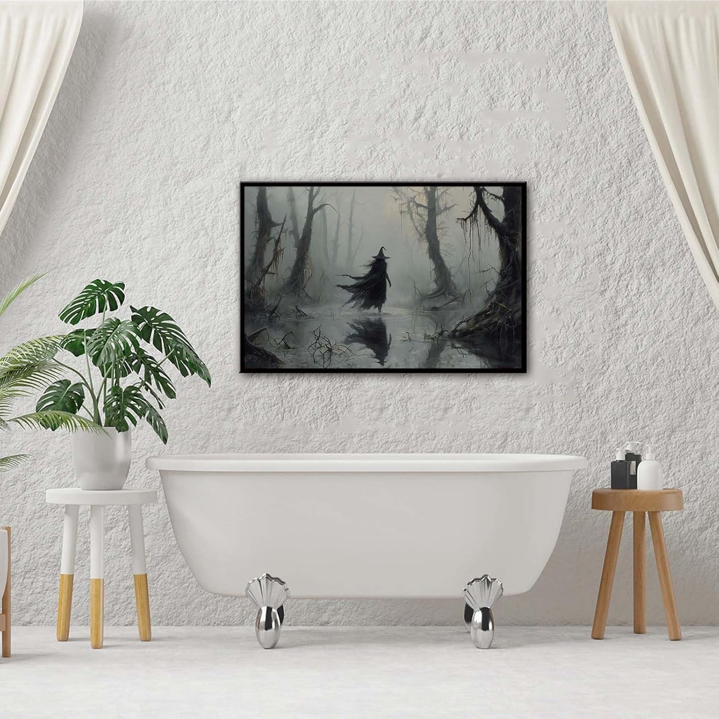 JFHCQJPK Vintage rustic swamp witch poster dark moody wall art gothic horror season halloween print for home decor retro dark moody painting8x12in Metal blackFramed