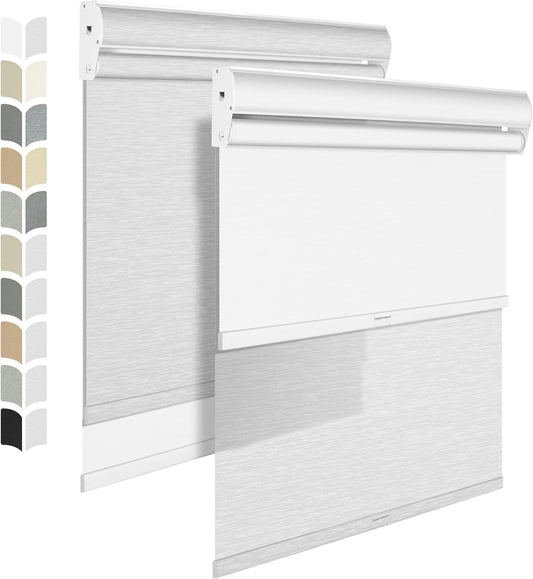 BERISSA Cordless Dual Roller Shades with Cassette Valance,Double Window Shades Blackout and Light Filtering Shades,Day and Night Roller Shades for Home Office Door.Striped Jacquard White.66 W x 80" H