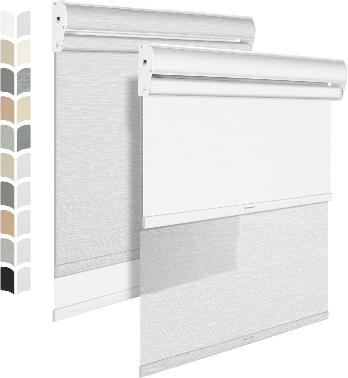 BERISSA Cordless Dual Roller Shades With Cassette Valance, Blackout and Light Filtering, Day and Night for Home Office Door - Striped Jacquard White, 69 W x 86" H