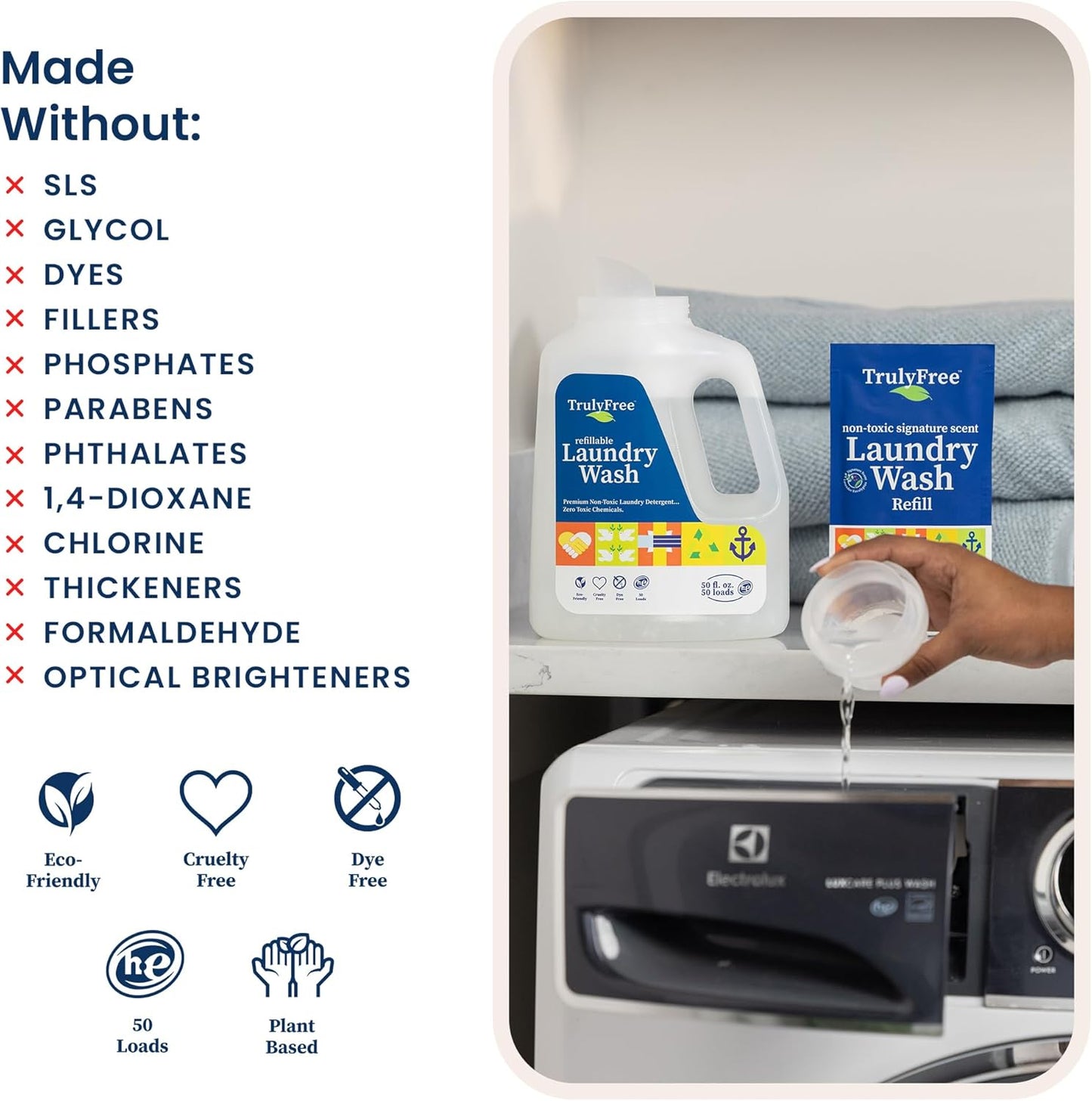 Laundry Wash Detergent for Sensitive Skin | Gentle & Safe for Baby Clothes | Plant-Based, Natural Ingredients | Unscented | Refill Only (200 Loads)