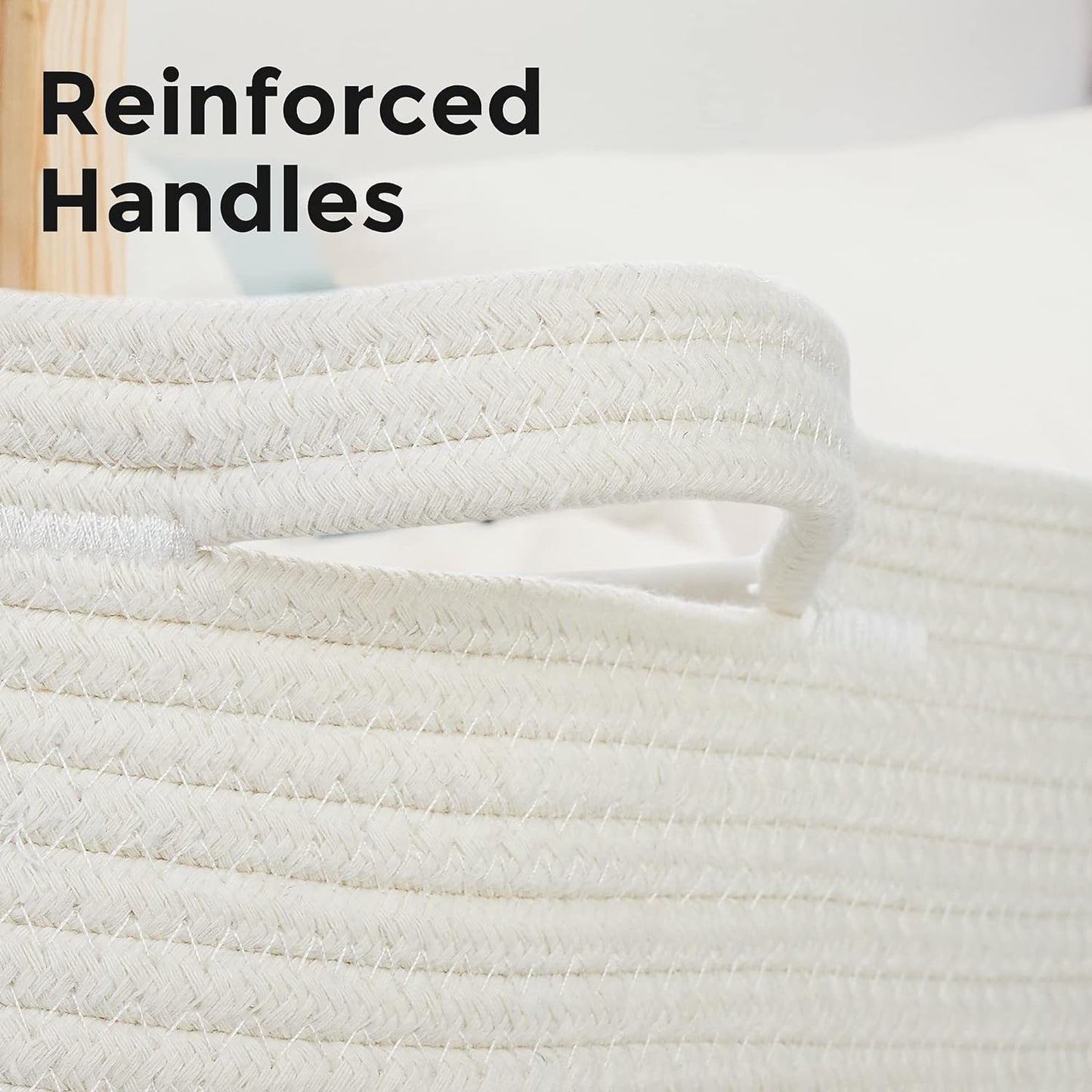 Ravinte Blanket Basket - 20"x 20"x 13" Cotton Rope Basket for Living Room, Baby Toy Storage Basket, Large Woven Laundry Basket (White-Light Brown)